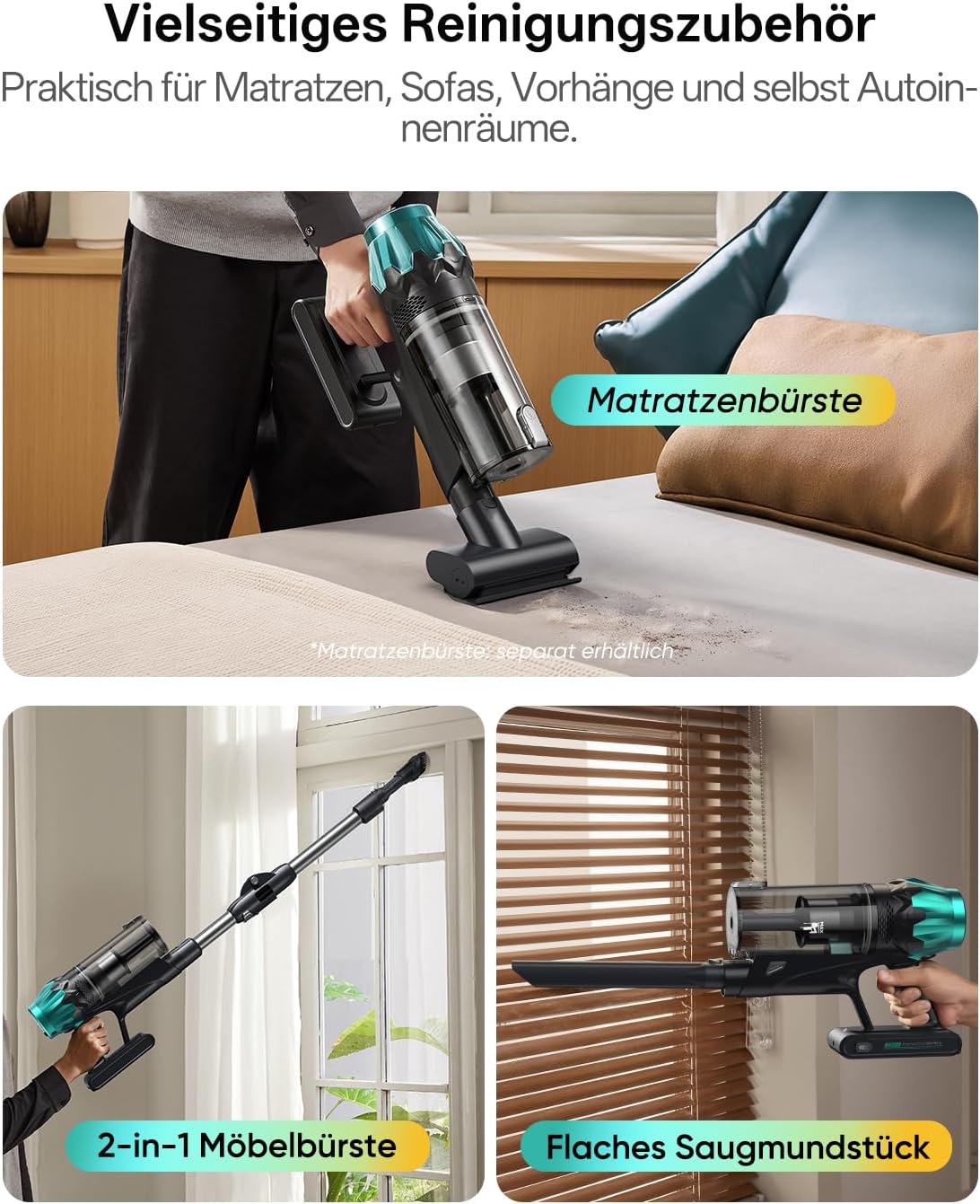 Kabelloser Akkustaubsauger mit Wischfunktion, S Silber