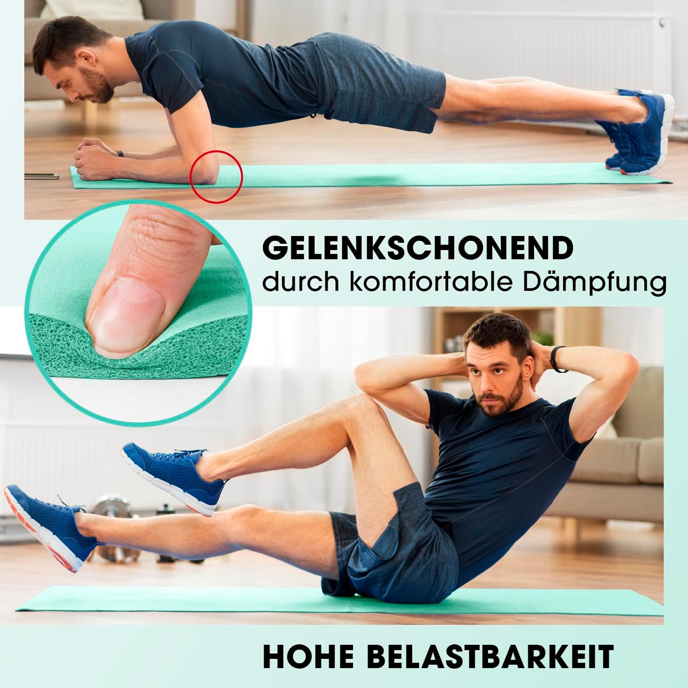Rutschfeste Fitnessmatte, 190 x 100 x 1 cm türkis