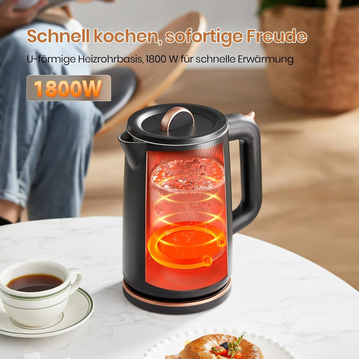 Wasserkocher 1,8L 1800W, Schwarz