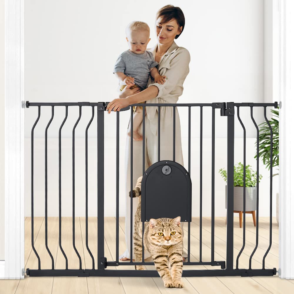 Türschutzgitter mit Katzenklappe, Schwarz