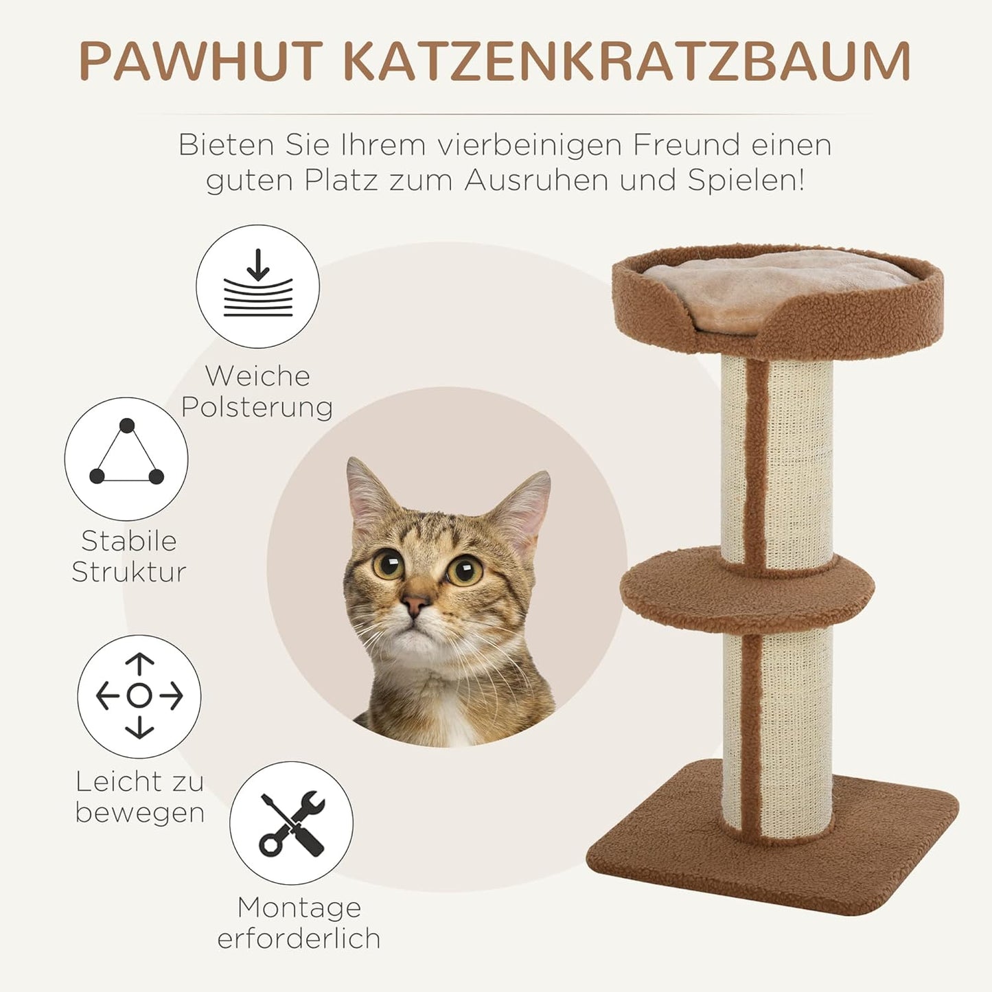 Kratzbaum mit Plattform, Hellbraun