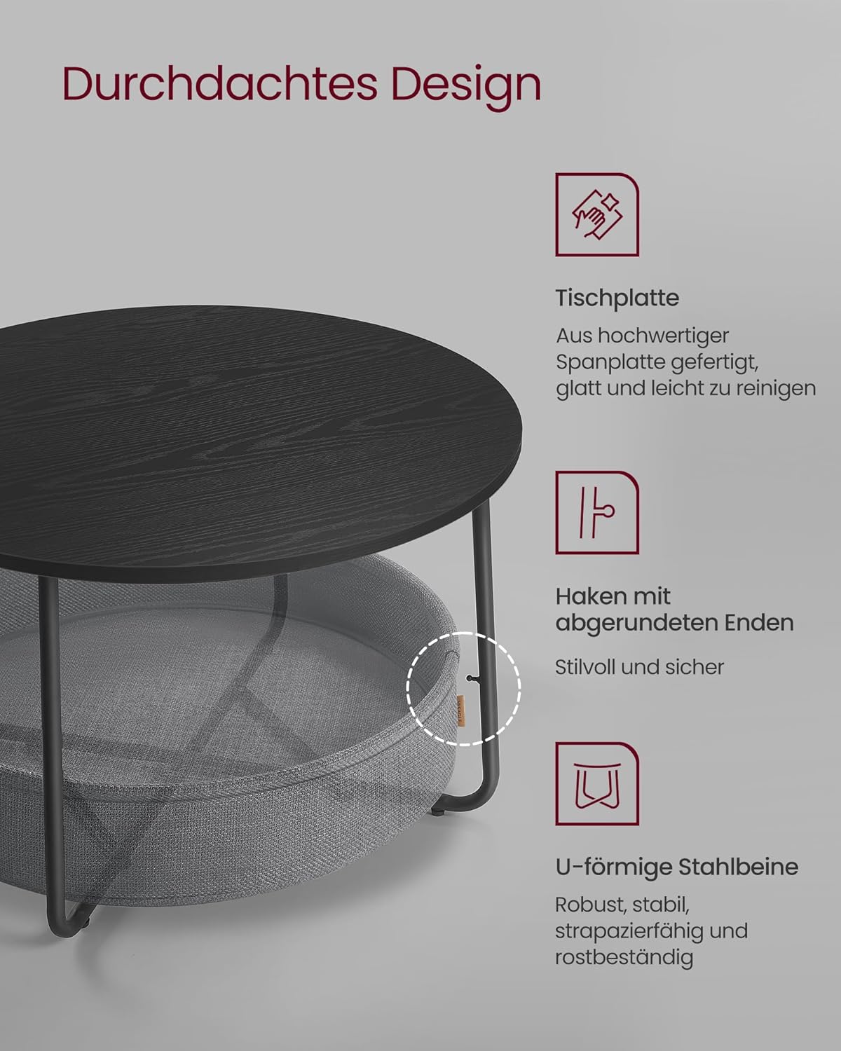 Runder Couchtisch, Tintenschwarz + Schiefergrau|rund