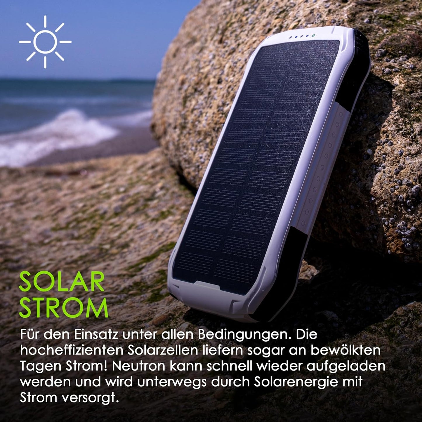 Neutron Solar-Powerbank mit LED-Lampe, Weiss