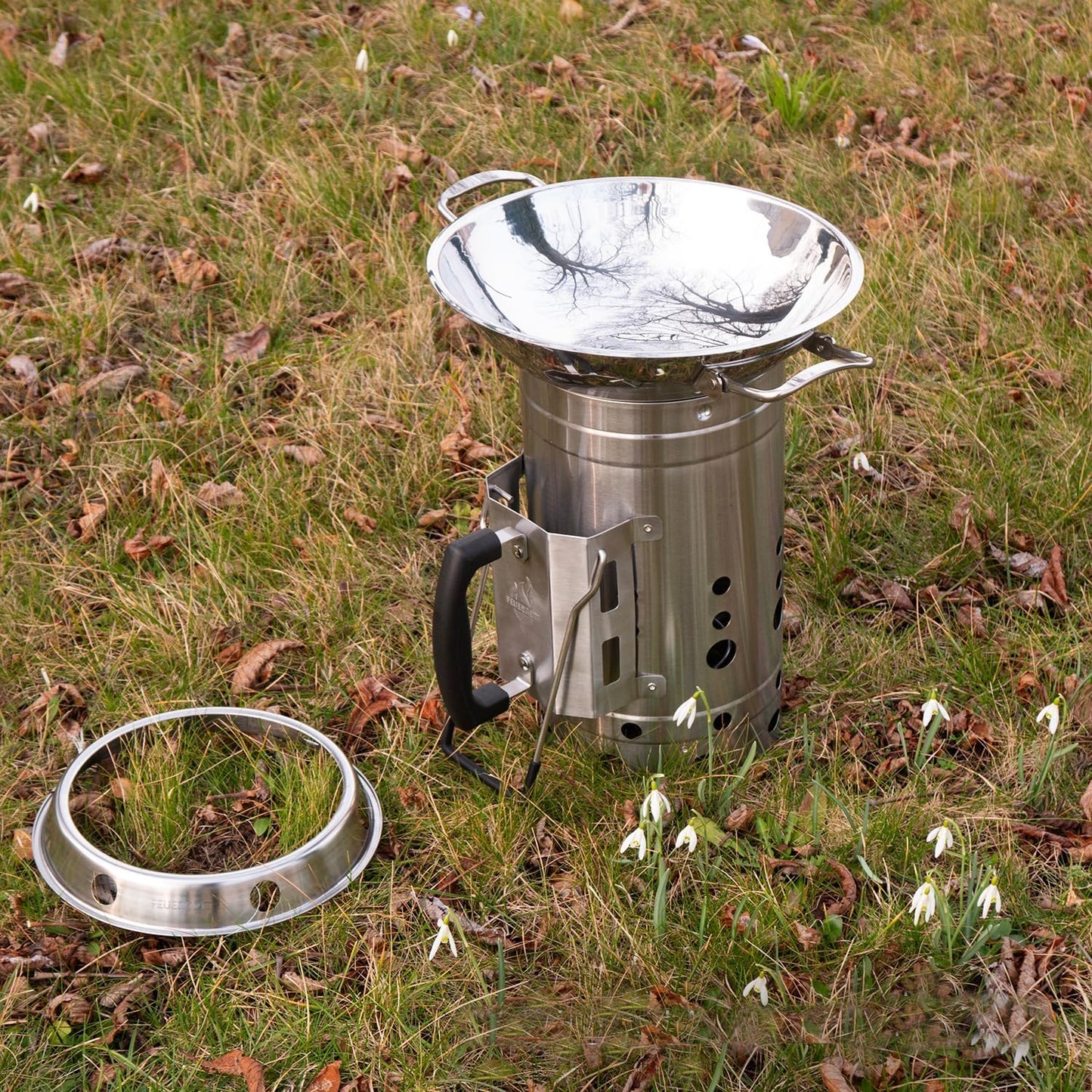 Wokpfanne mit Ring und Anzündkamin, Wok, Ring und Kamin