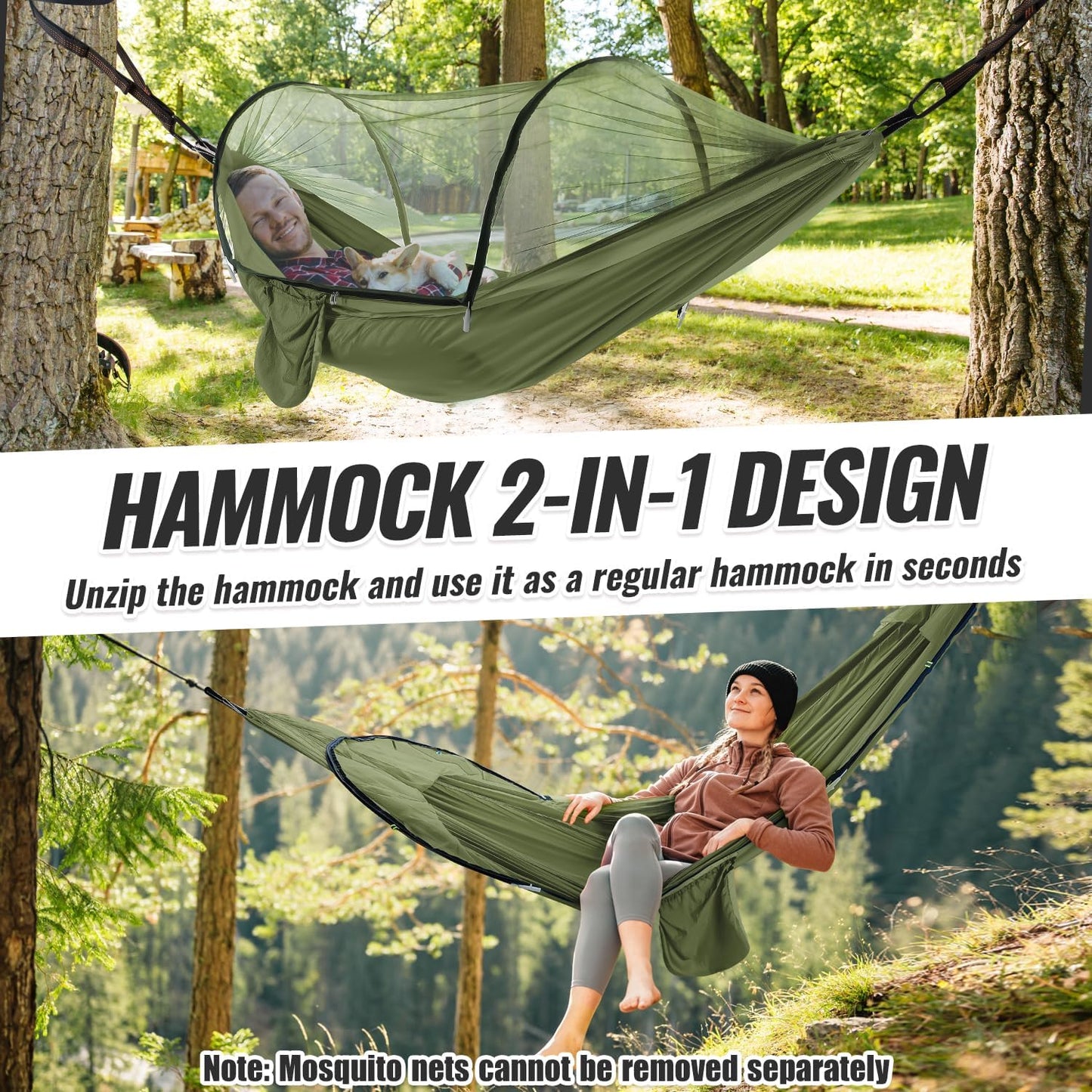 Outdoor-Hängematte mit Moskitonetz, Grün 270*140cm