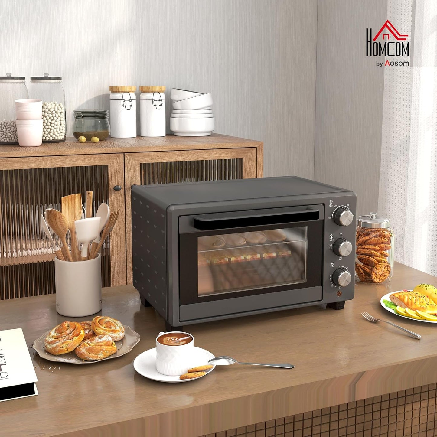 Minibackofen mit Timer und Zubehör, Grau