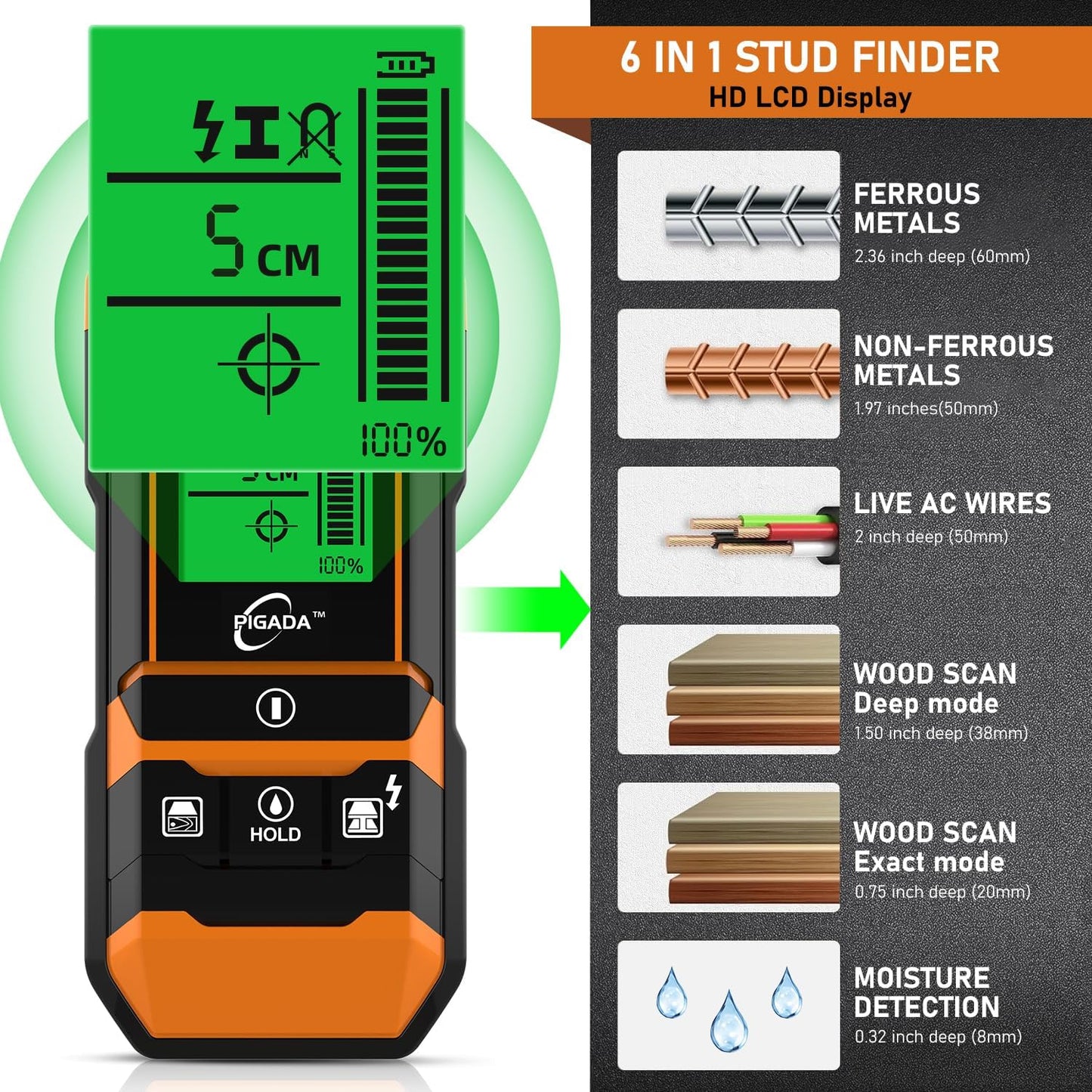 Leitungssucher & Feuchtigkeitstester 2-in-1 Gerät, Wand Scanner und Feuchtigkeitstester 2-in-1