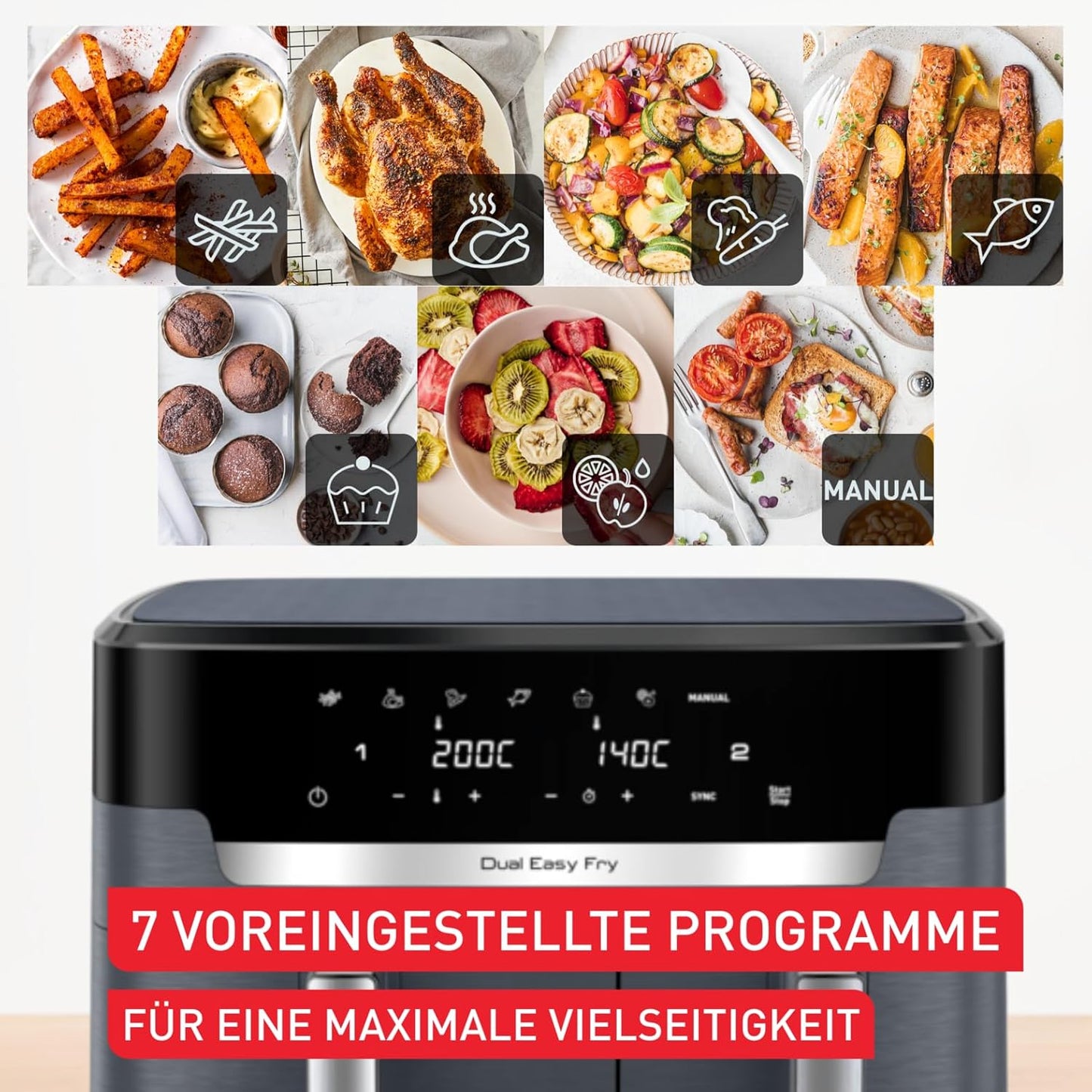 Dual Easy Fry Heissluftfritteuse, Dual Basket 11 L