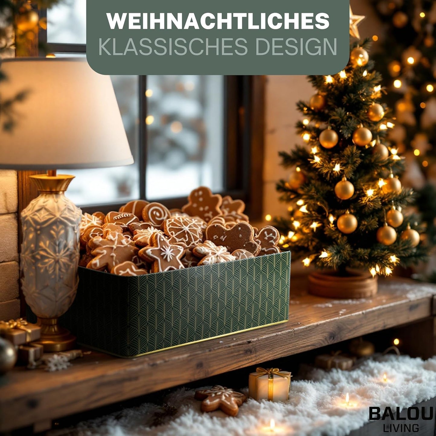 5er-Set Weihnachtskeksdosen, Pattern, Grün