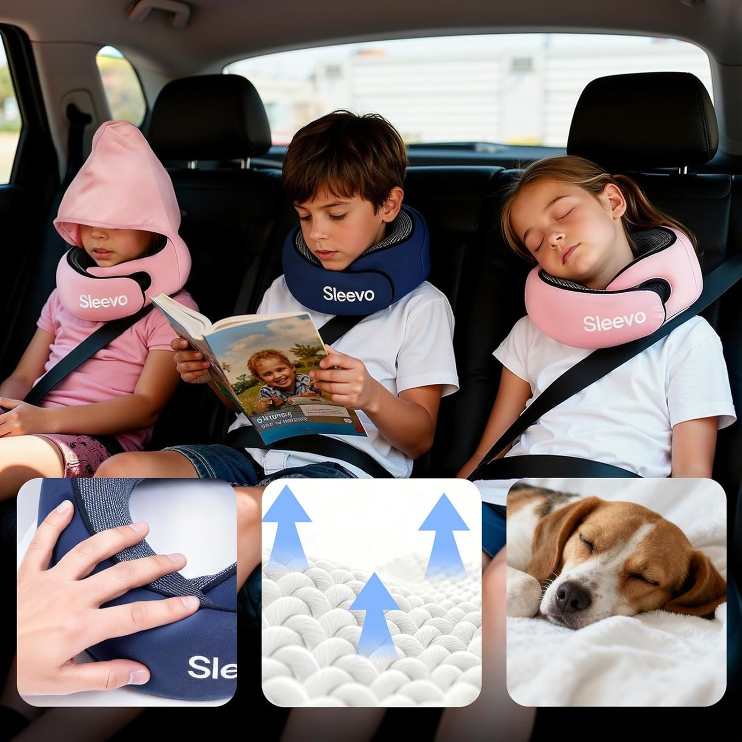 Reisekissen mit Kapuze für Kinder, Kinder Pink