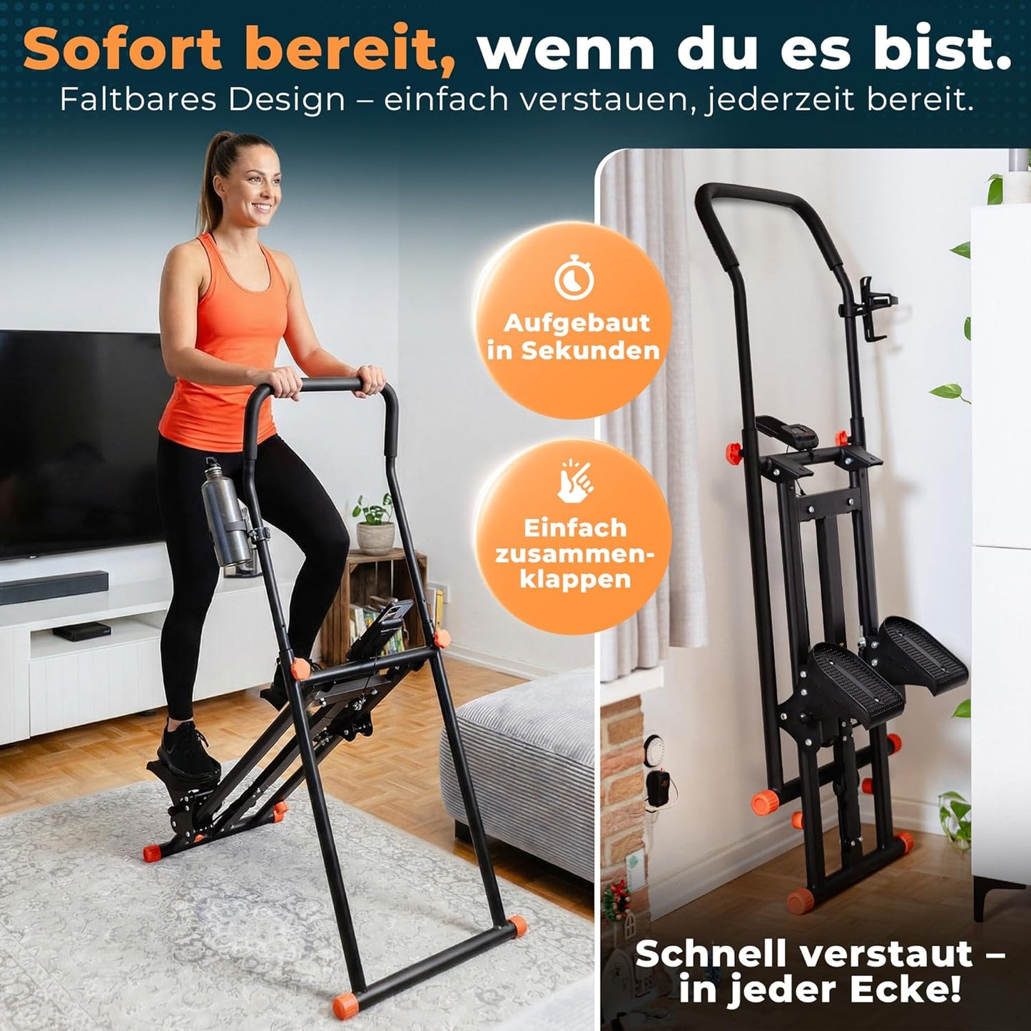 Fitnessgerät Treppensteiger mit 3 Schwierigkeitsstufen und Flaschenhalter