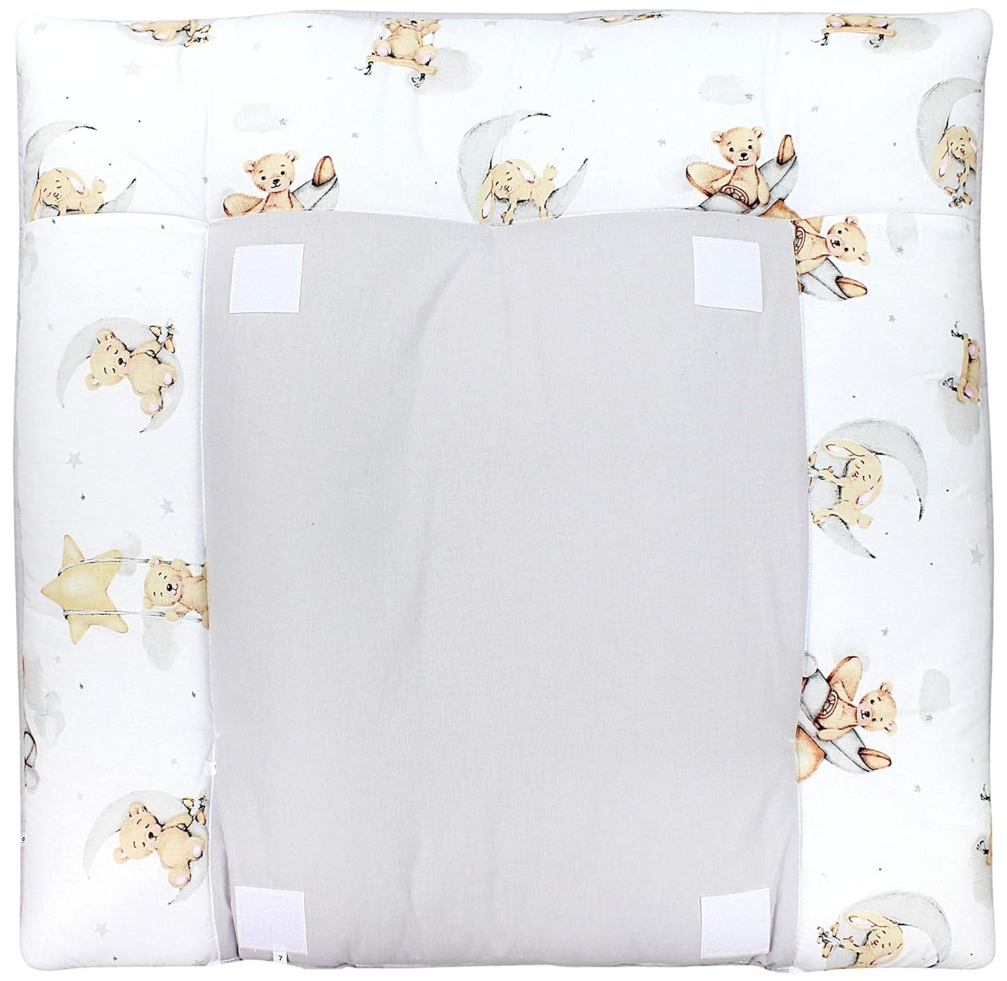 Wickelauflage mit Frotteebezügen (65 x 75 cm), 65 x 75 cm Bärchen Kaninchen Grau / Beige