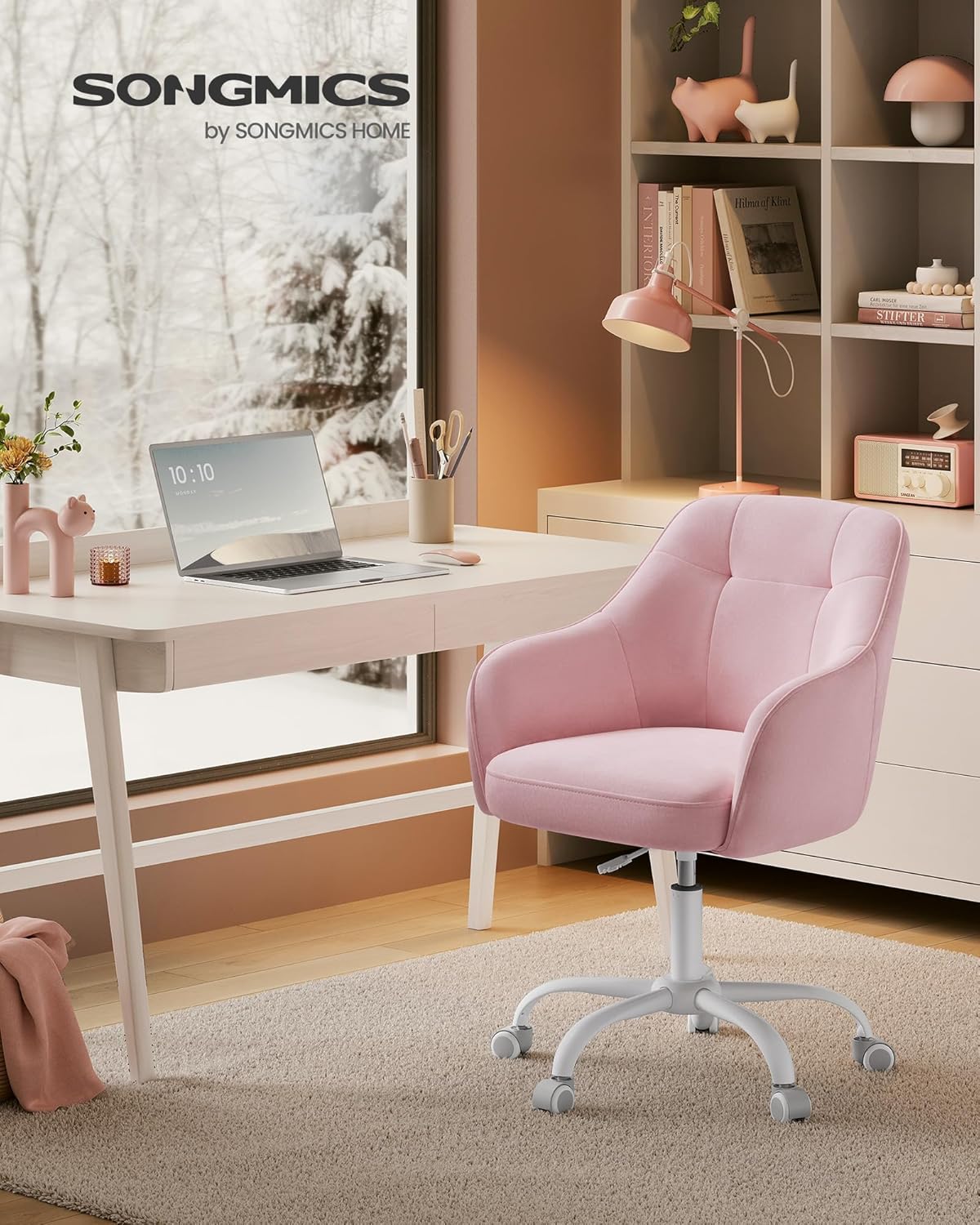 Homeoffice-Drehstuhl, höhenverstellbar, bis 110 kg, Pastellrosa Samt