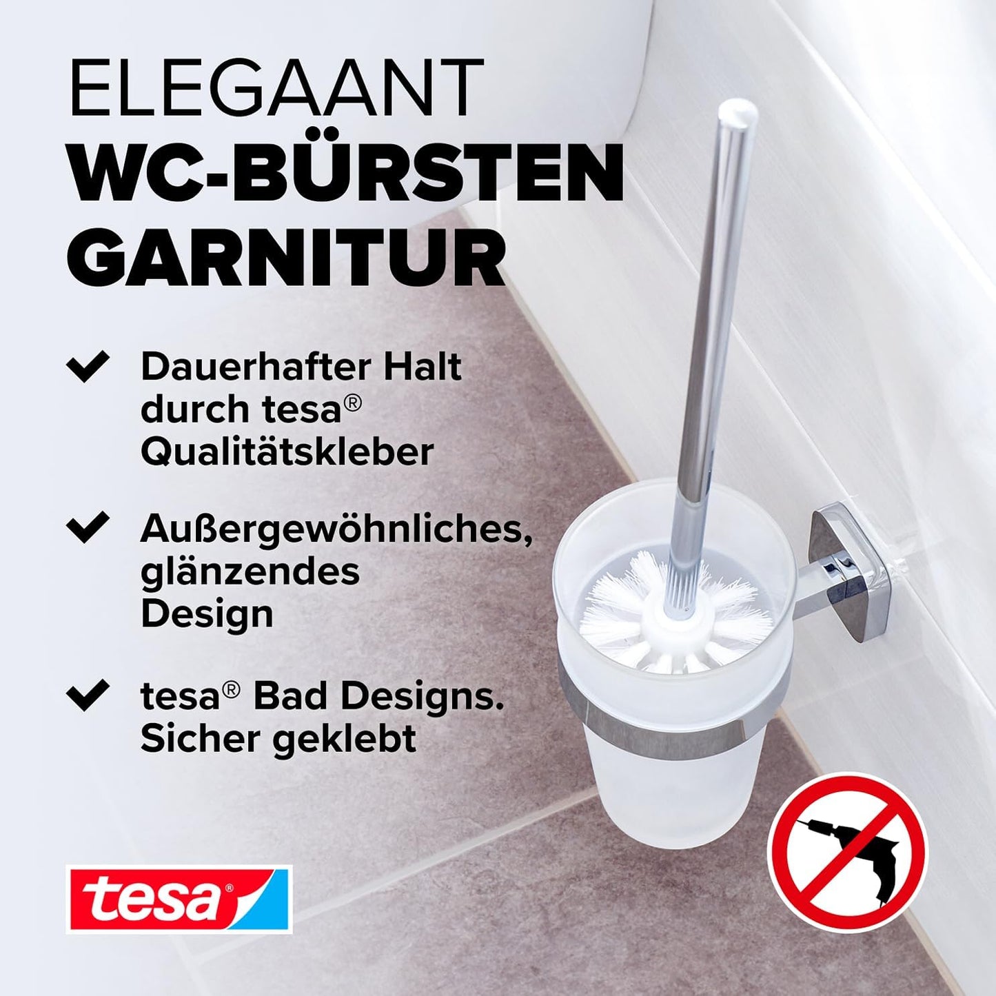 ELEGAANT WC-Bürstengarnitur inkl. Klebelösung ohne Bohren, Toilettenbürstenhalter