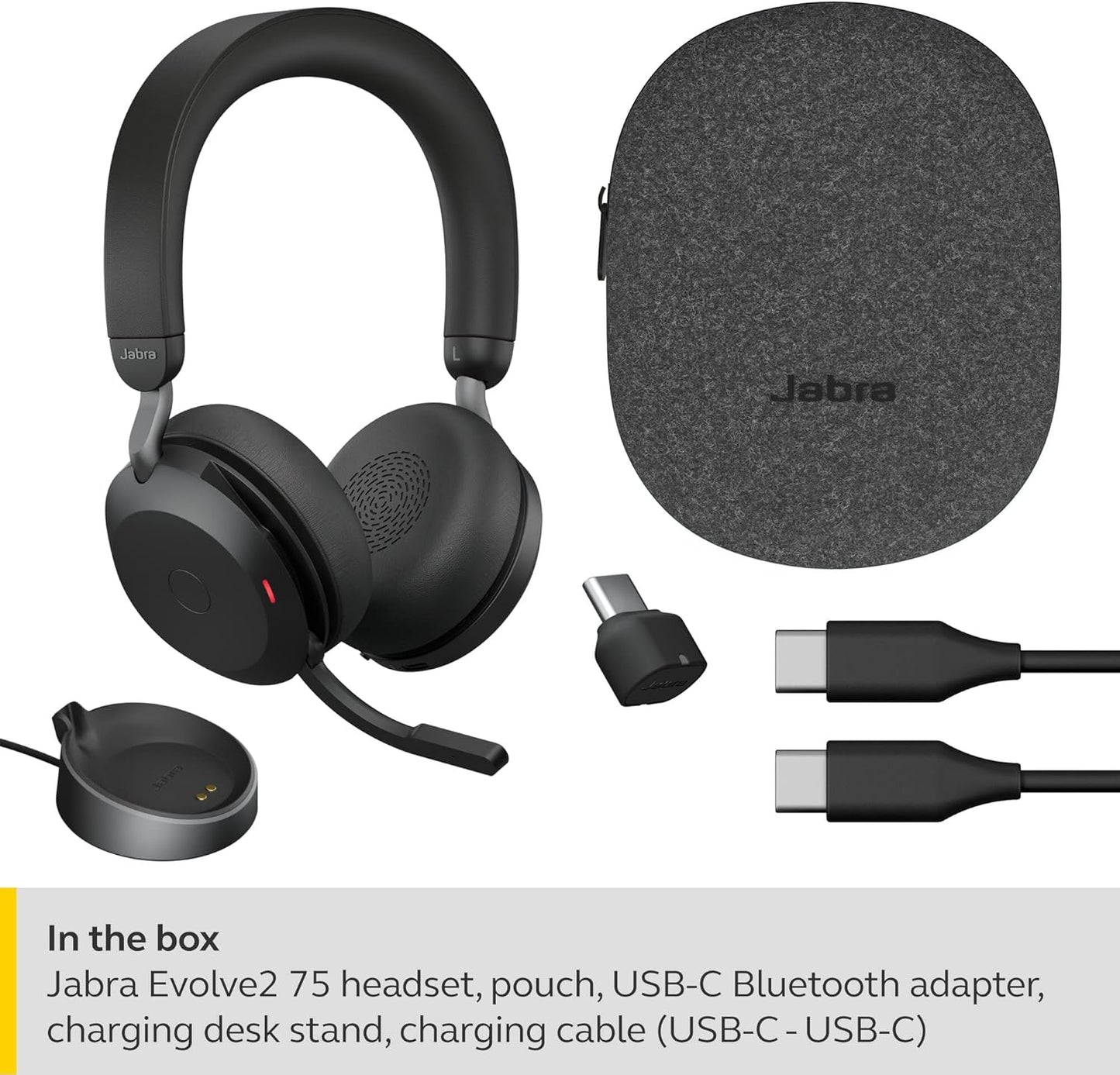 Evolve2 75 MS Stereo + Ladestation, USB-C Dongle USB-C Adapter & Inklusive Halterung Teams
