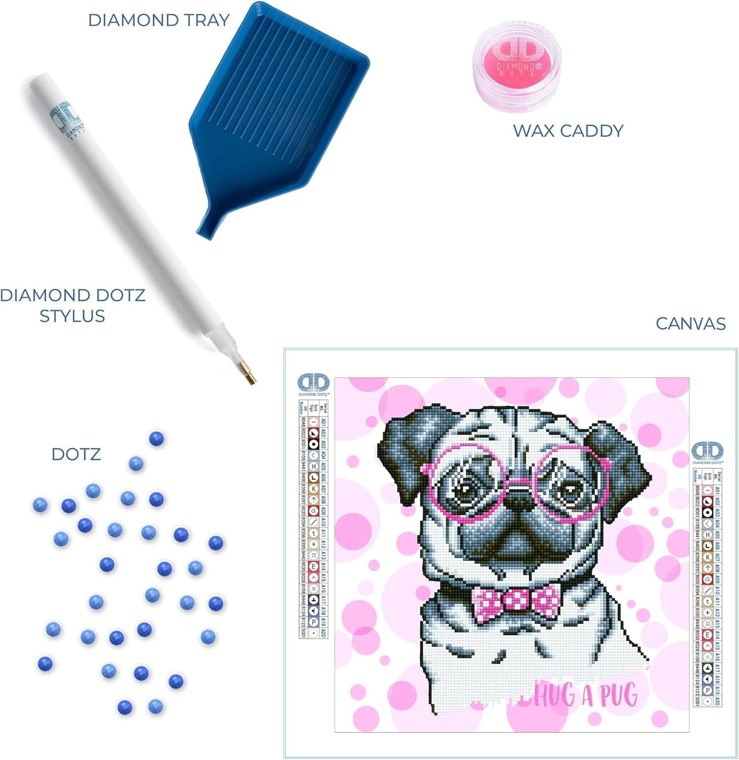 Diamond Painting Set Mops, 35 x 35 cm Hug A Pug