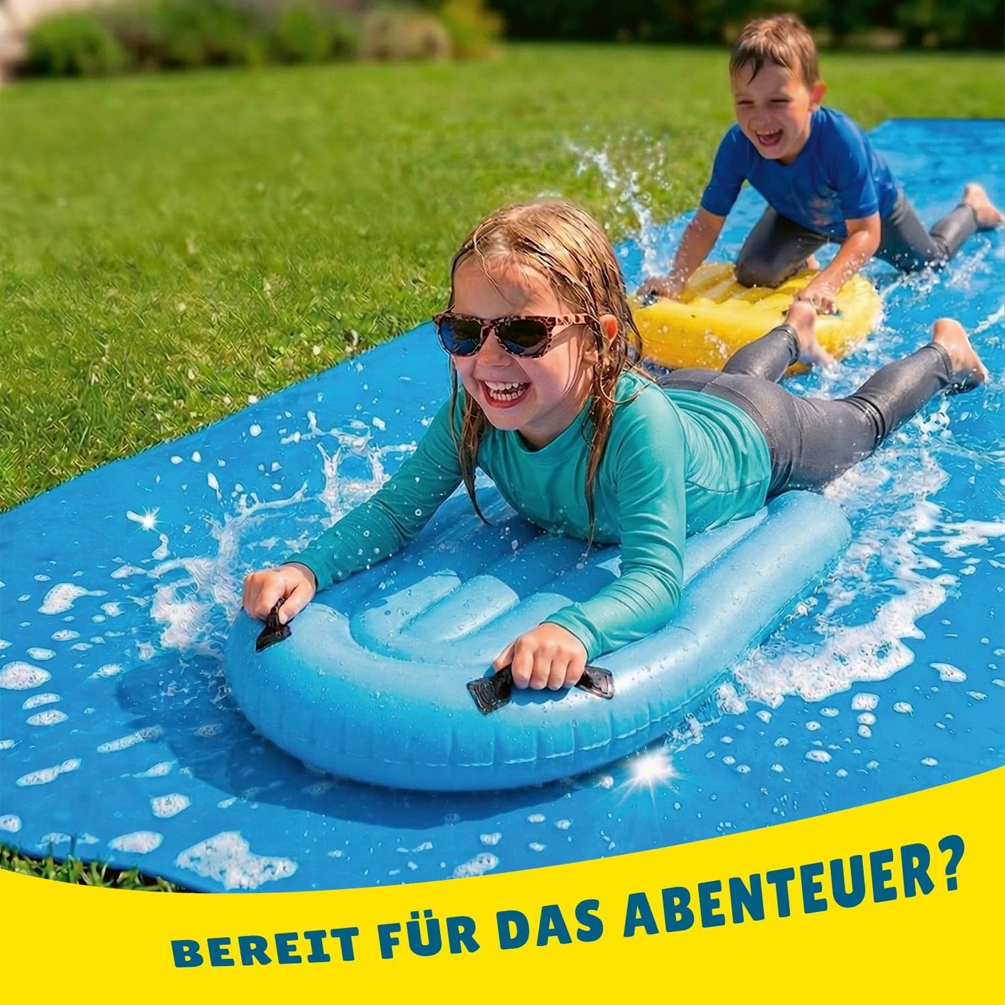 XXL-Wasserrutschmatte mit Bodyboards, 10m, 1 Slip'n Slide Blau + 2 Bodyboards