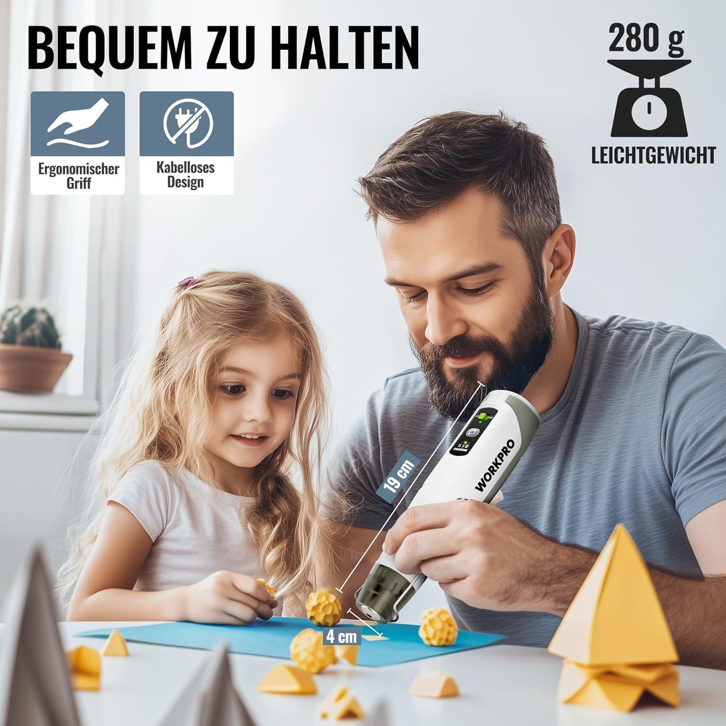 Mini Heissluftpistole mit Akku und Schrumpfschläuchen, Weiß & Grau