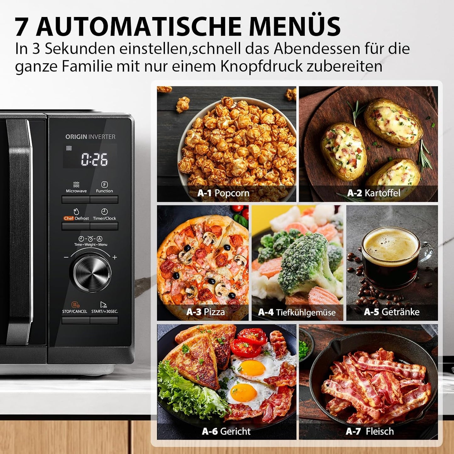 3-in-1 Mikrowelle MW3-AG25PFI(BK), Schwarz 25L Grill Inverter