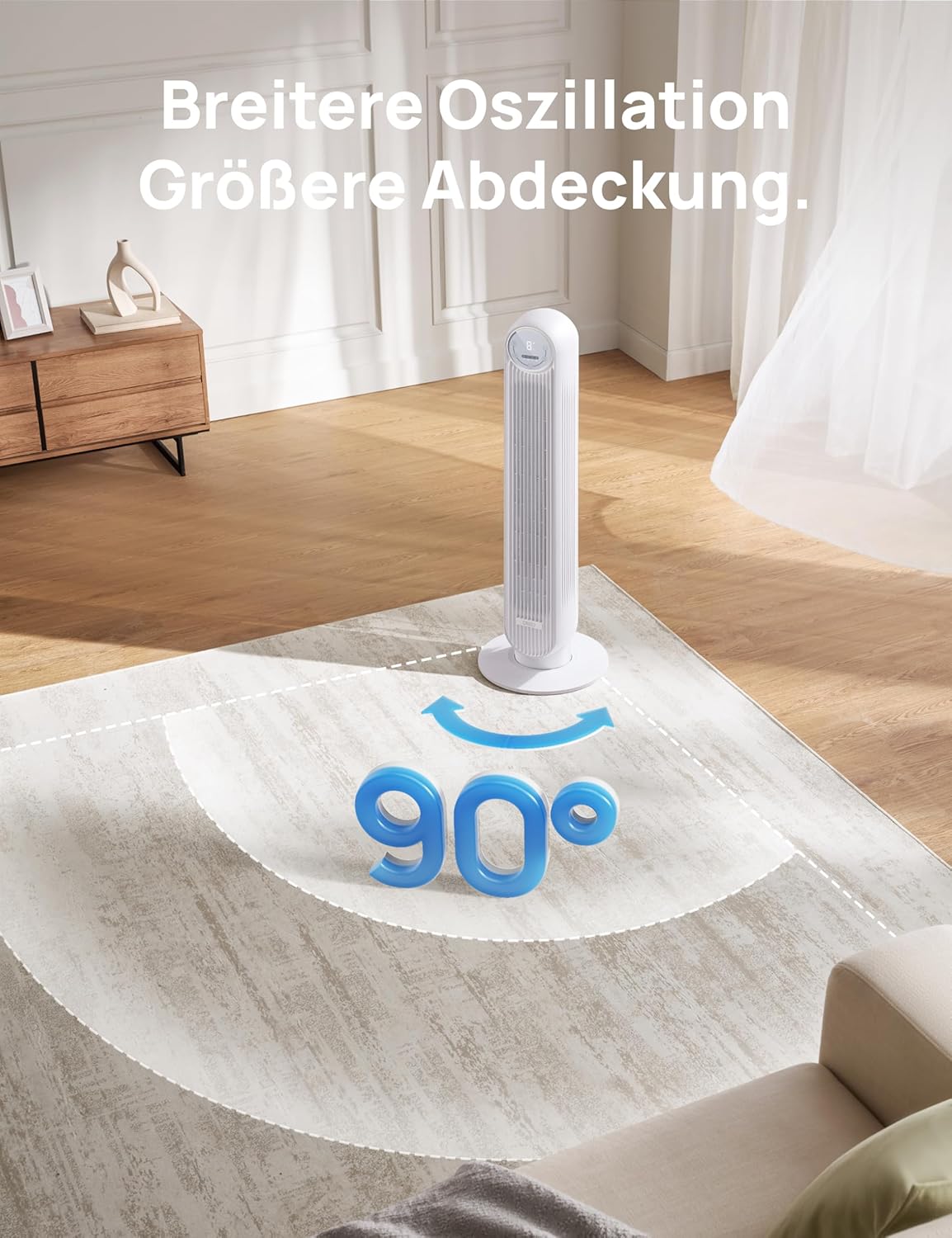 Leiser Turmventilator mit Fernbedienung und Timer, White
