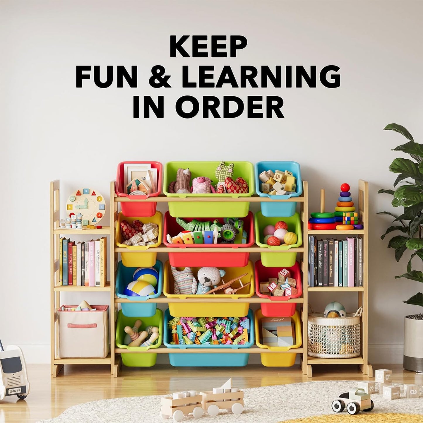 Spielzeug-Organizer mit Regalen und Behältern, Bunt 52.3"W, 6 Shelves, 12 Bins 1
