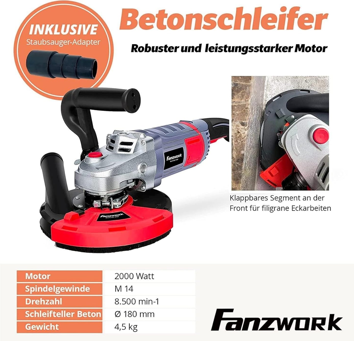 Betonschleifer, 2000W/180mm