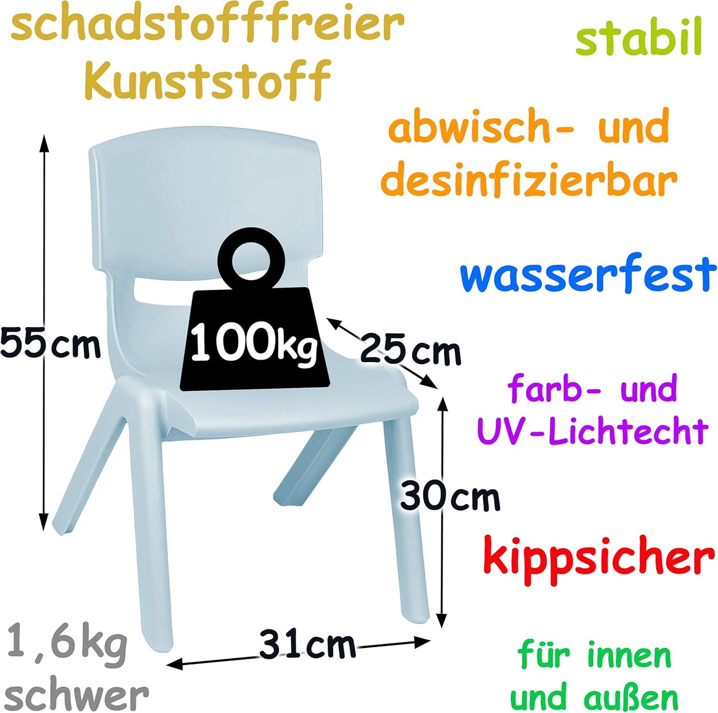 Kinderstuhl, stapelbar & kippsicher, 1 Stück - ohne NAMEN Stuhl __ Farbe: Gelb