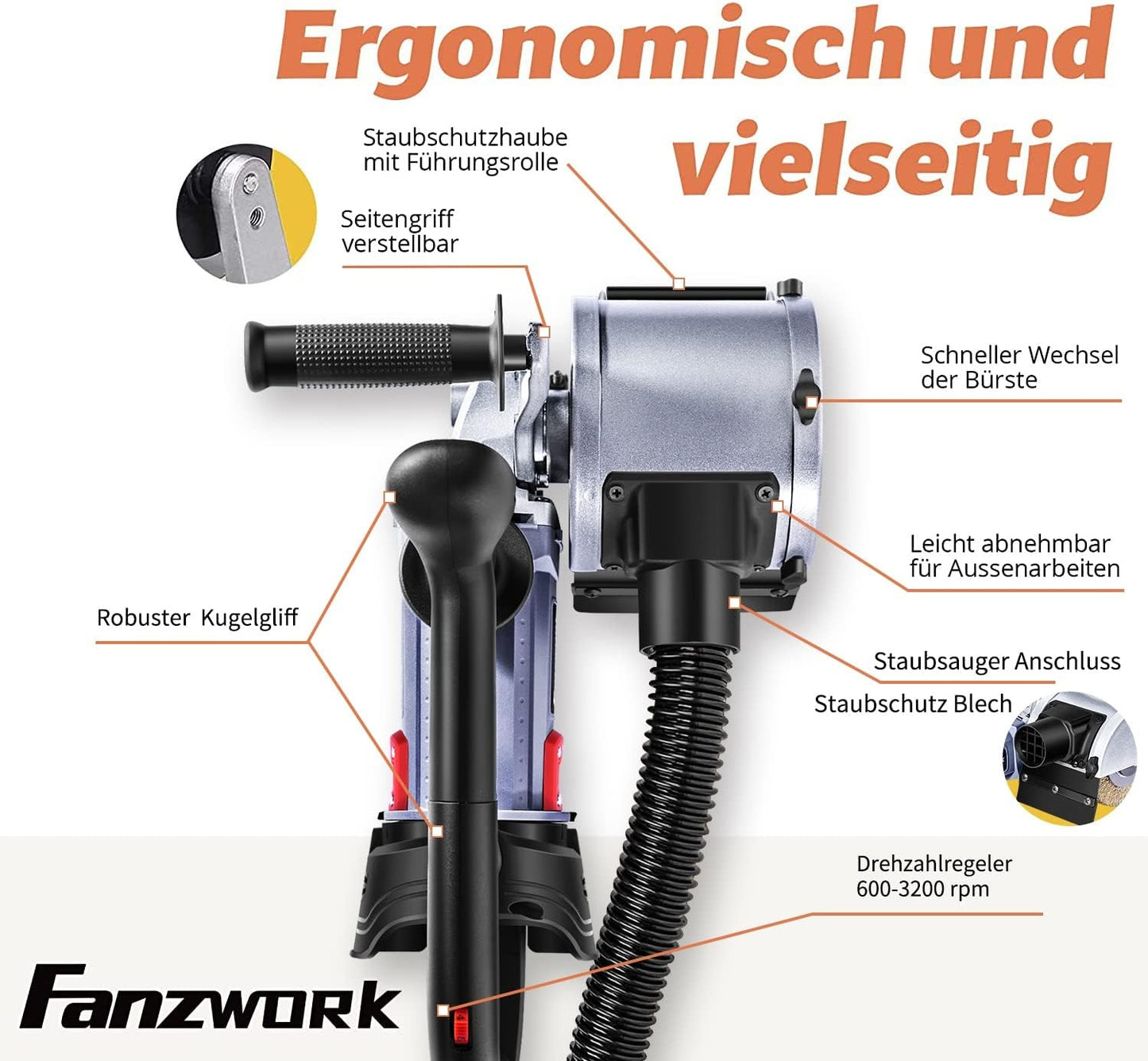 Satinierschleifmaschine V2 mit Drehzahlregelung, V2 Set mit Stahldraht & Nylon Bürste