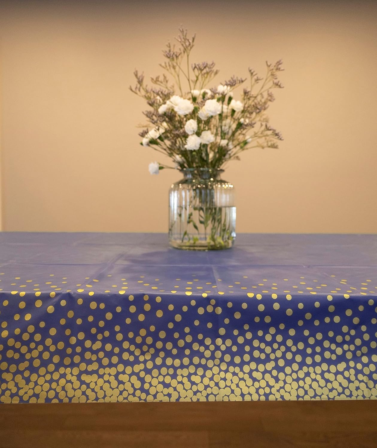 Tischtuchrolle mit Gleitschneider, Blaue Gold Punkte