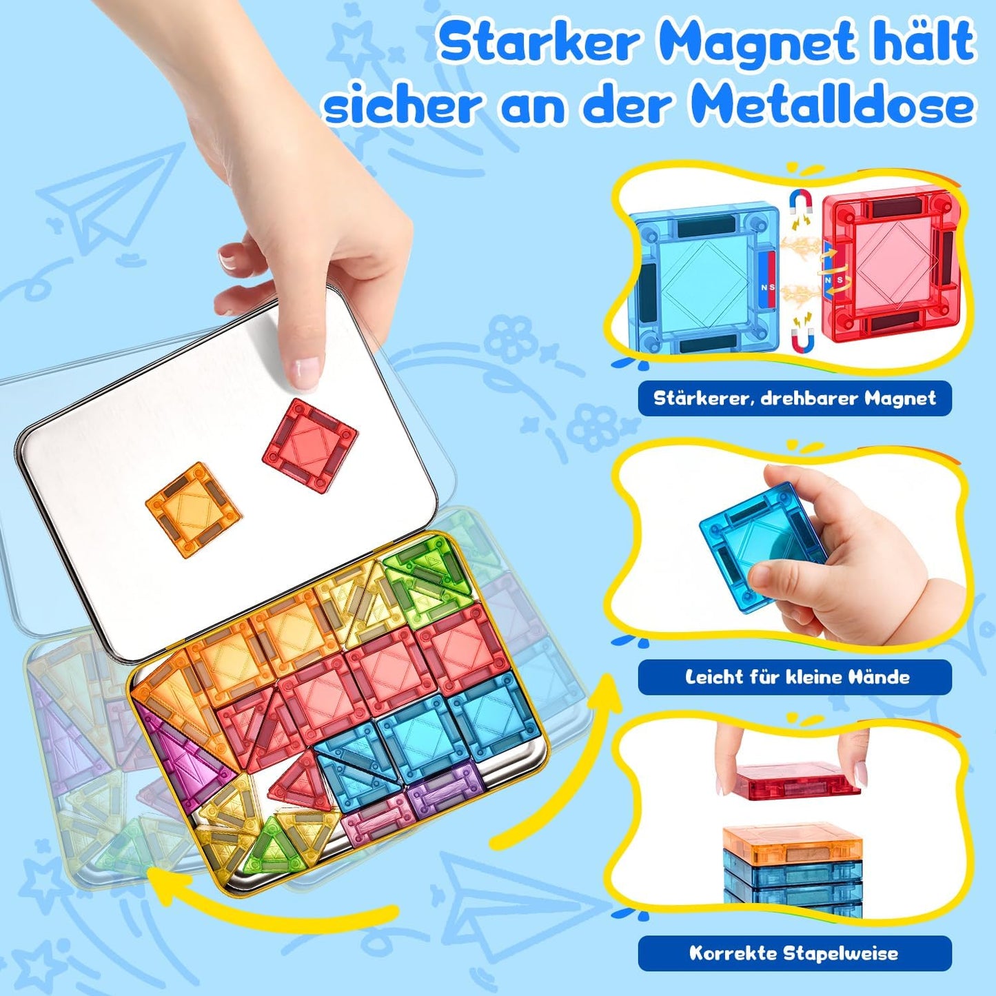Magnetische Bausteine Reiseset, 48 Teile, ‎multi-color 48PCS