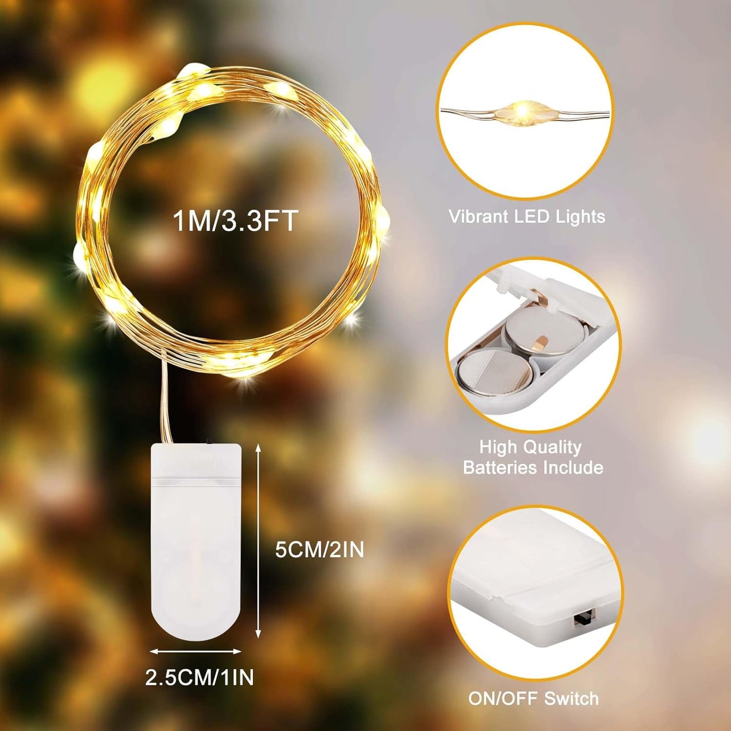 20 Stück LED Drahtlichterketten mit 10 Lichtern, Warmweiss