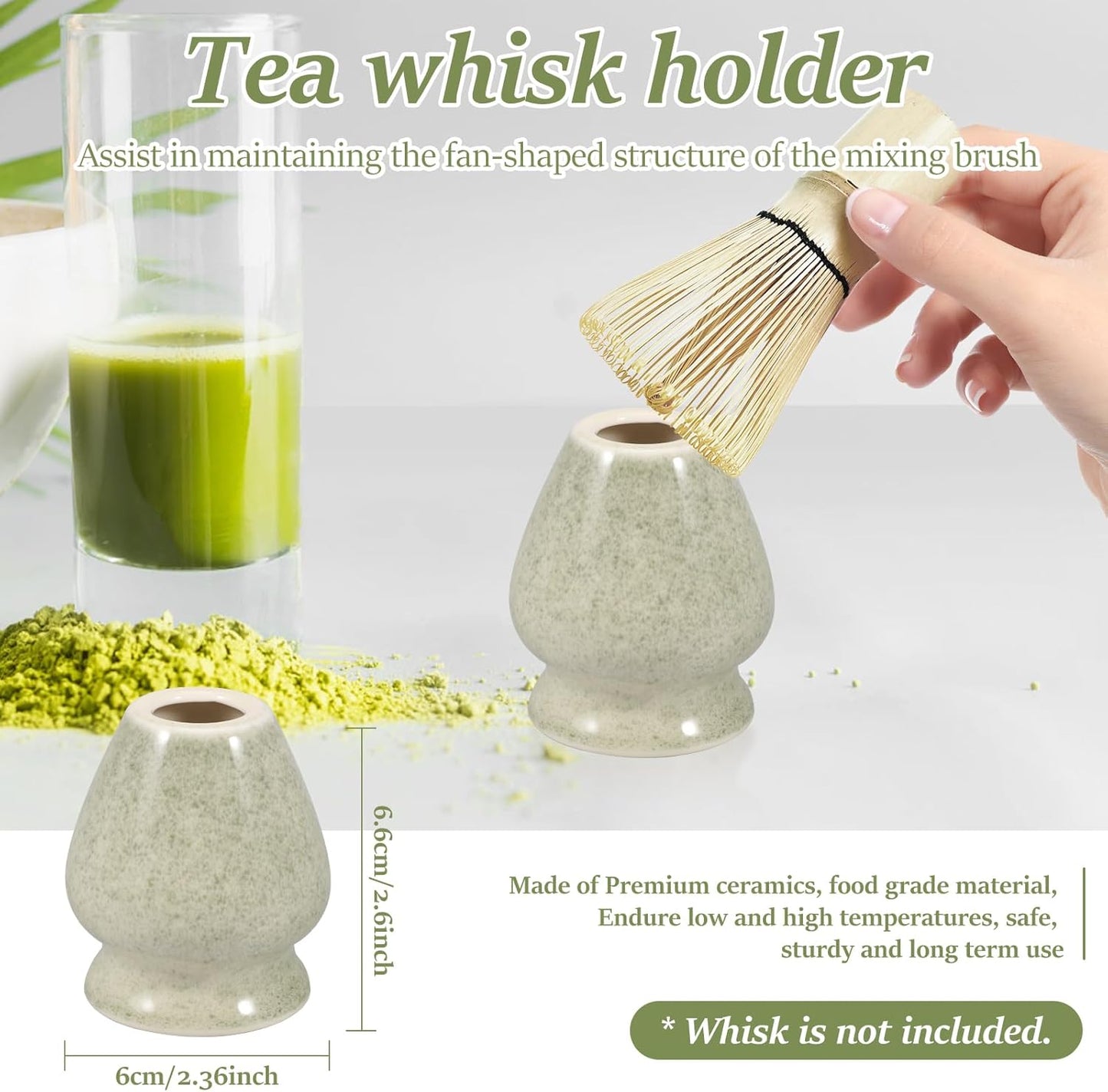 Matcha Teeschalen-Set mit Schneebesenhalter, Matcha Grün