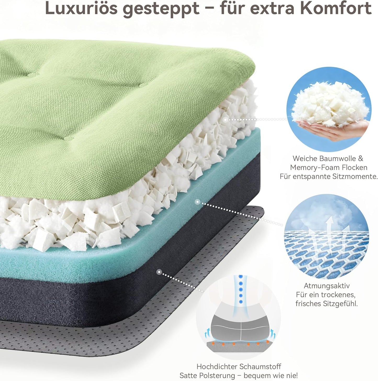 Memory Foam Sitzkissen, Salbeigrün 2er Pack
