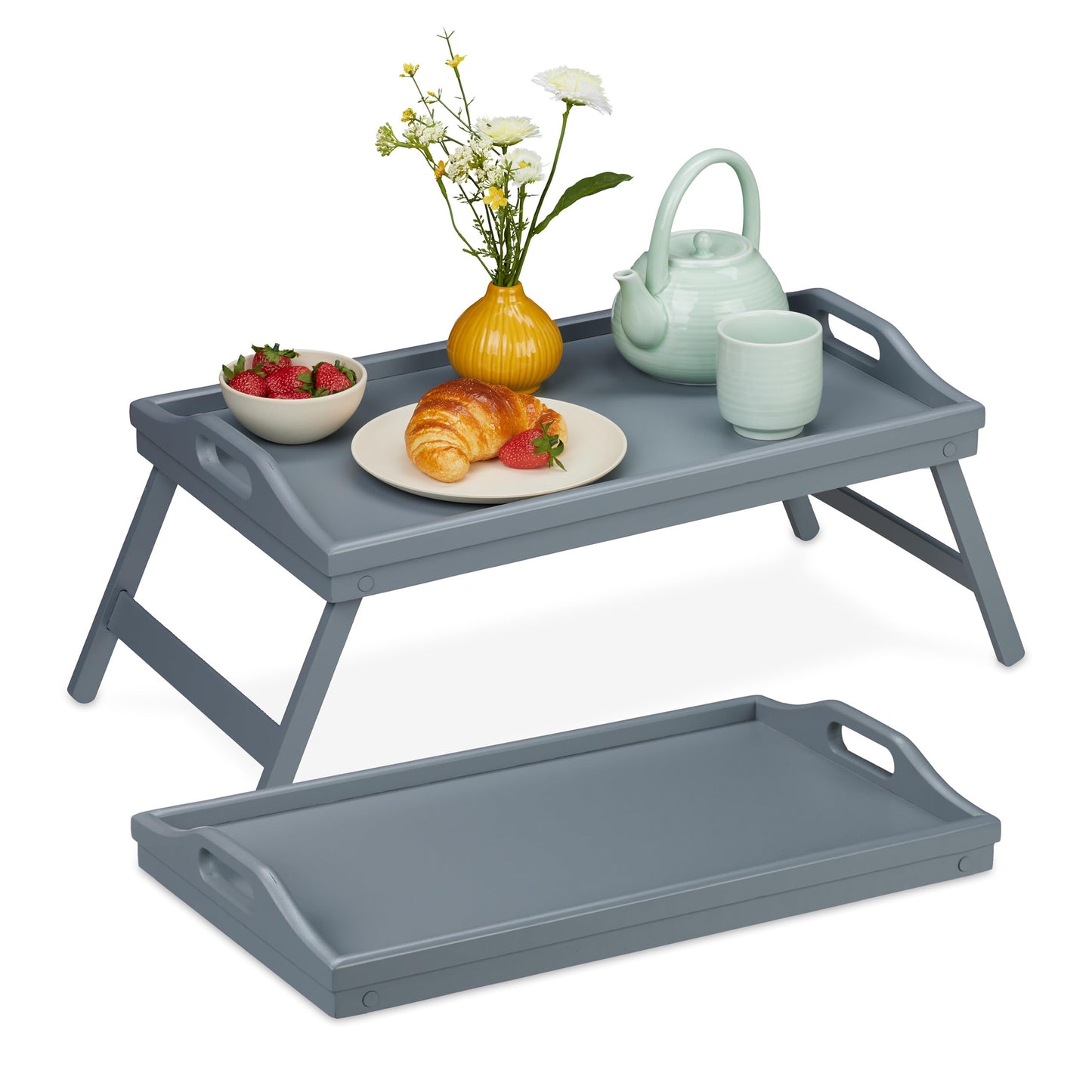 Klappbares Betttablett-Set, 24 x 60 x 30 cm Grau