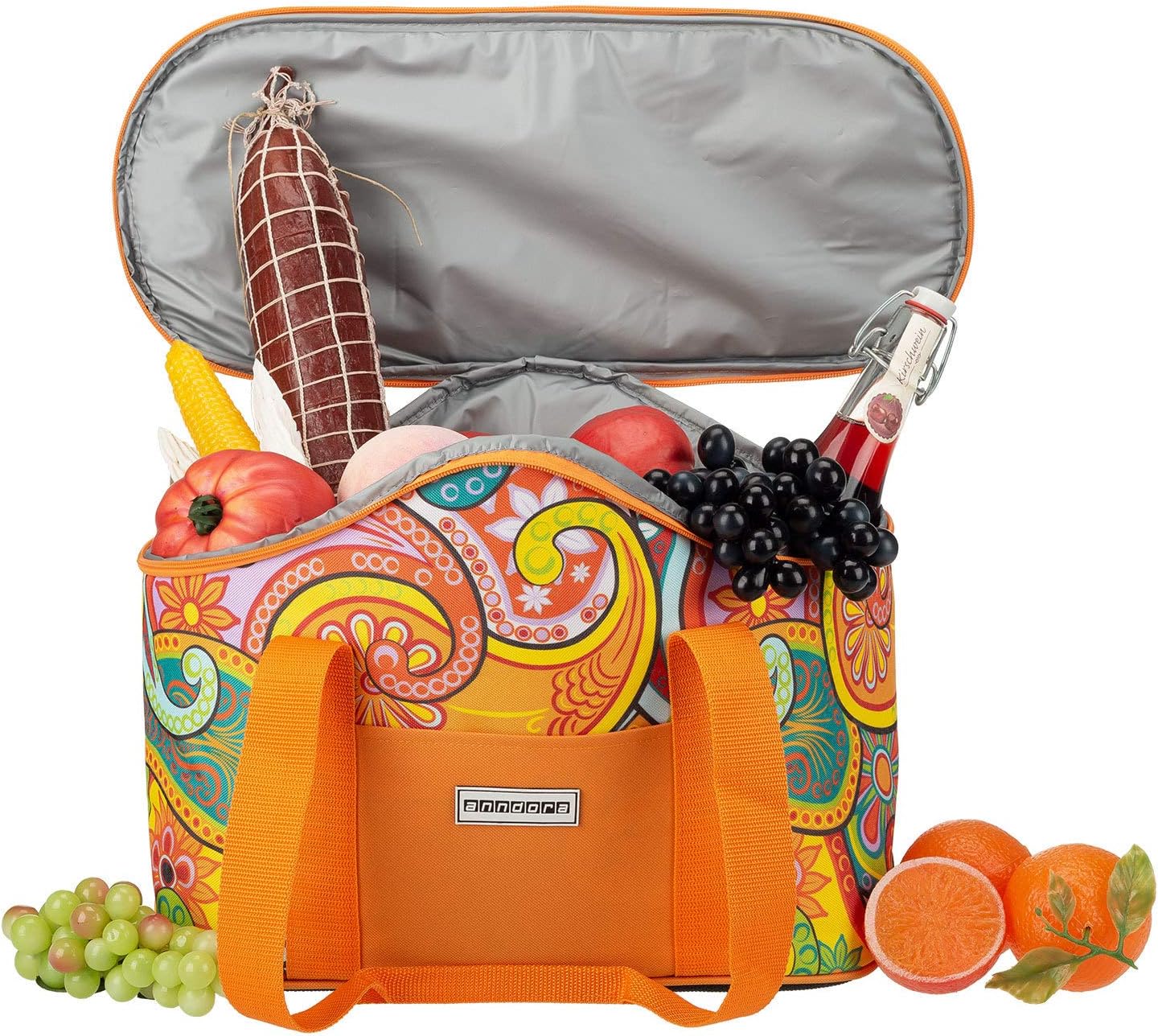 Pflegeleichte Kühltasche mit Zweiwege-Reissverschluss, paisley orange
