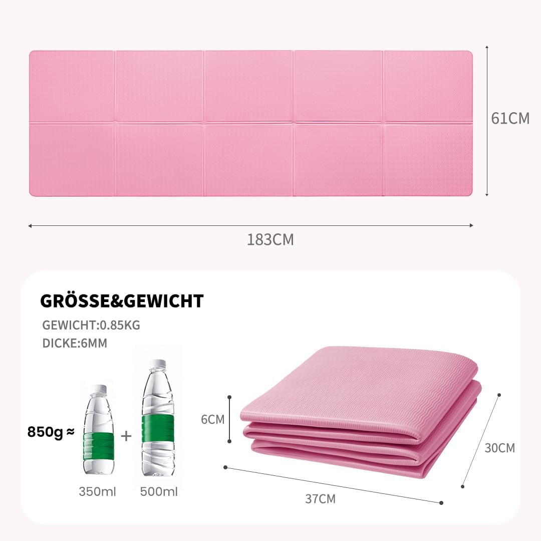 Klappbare Yogamatte, Rosa 183*61*0.6cm