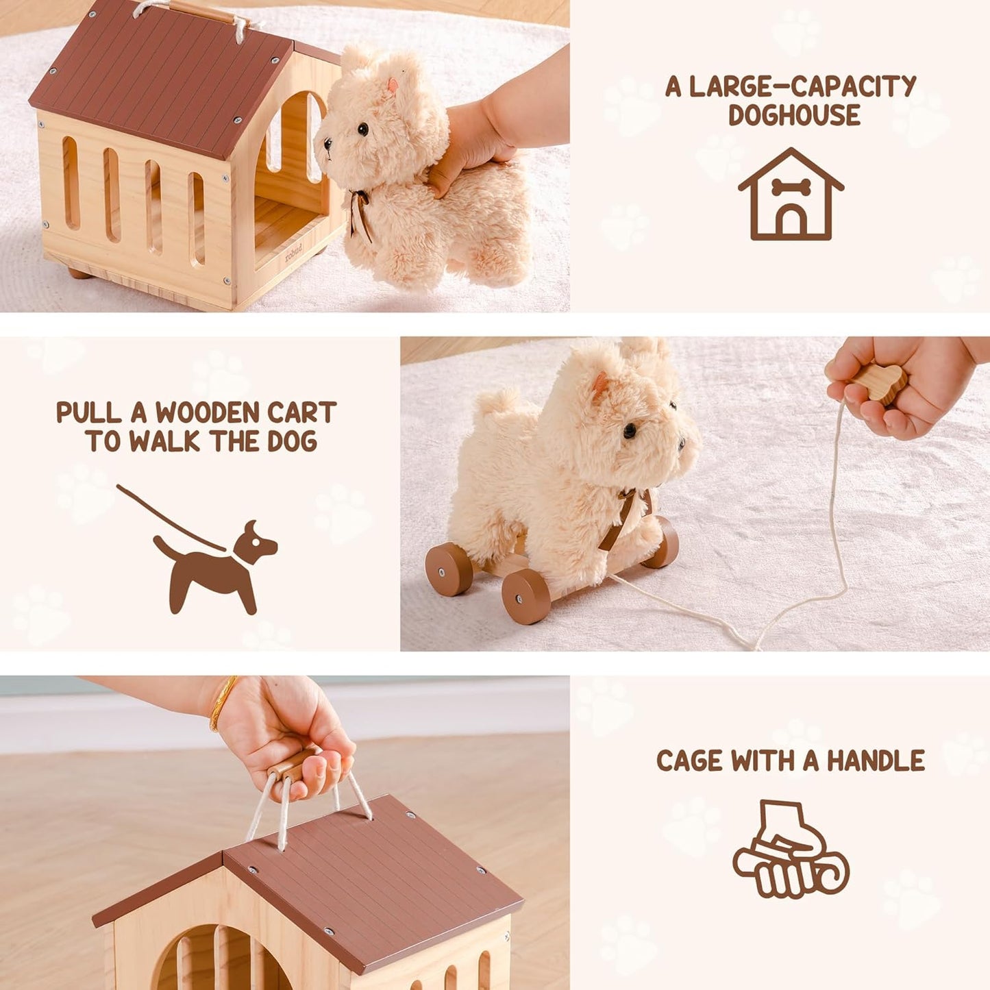 2-in-1 Hundespielzeug & Tierpflege-Set aus Holz
