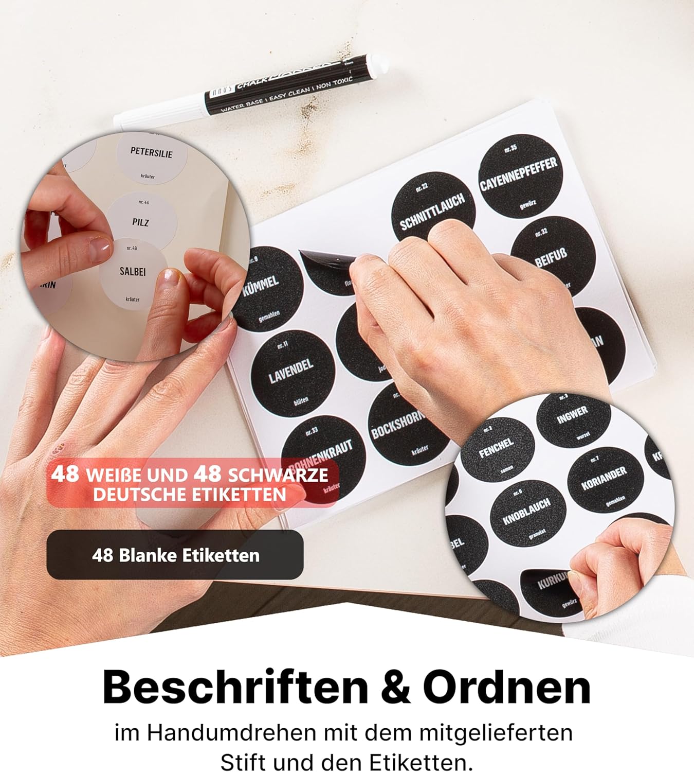 Gewürzregal mit Gewürzgläsern, Schwarz, Deckel Bambus