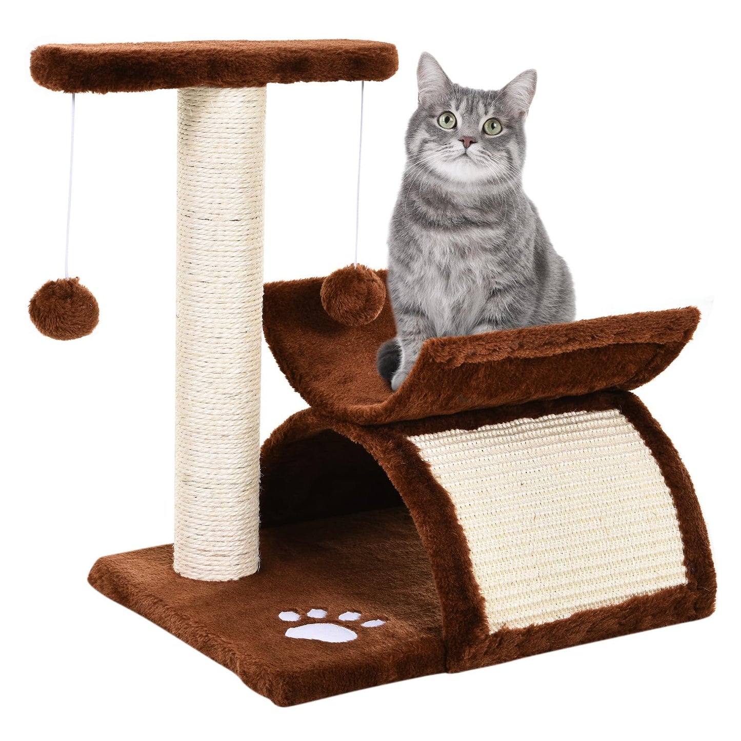Katzenkratzbaum mit Spielball 43 cm hoch, Braun 40L x 30B x 43H cm