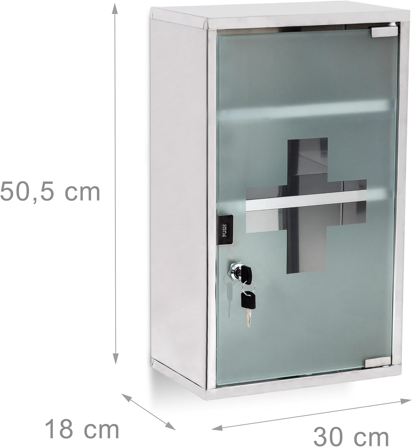 Medizinschrank XL mit Glas-Tür, Silber 18cm l x 30cm w x 50.5cm h