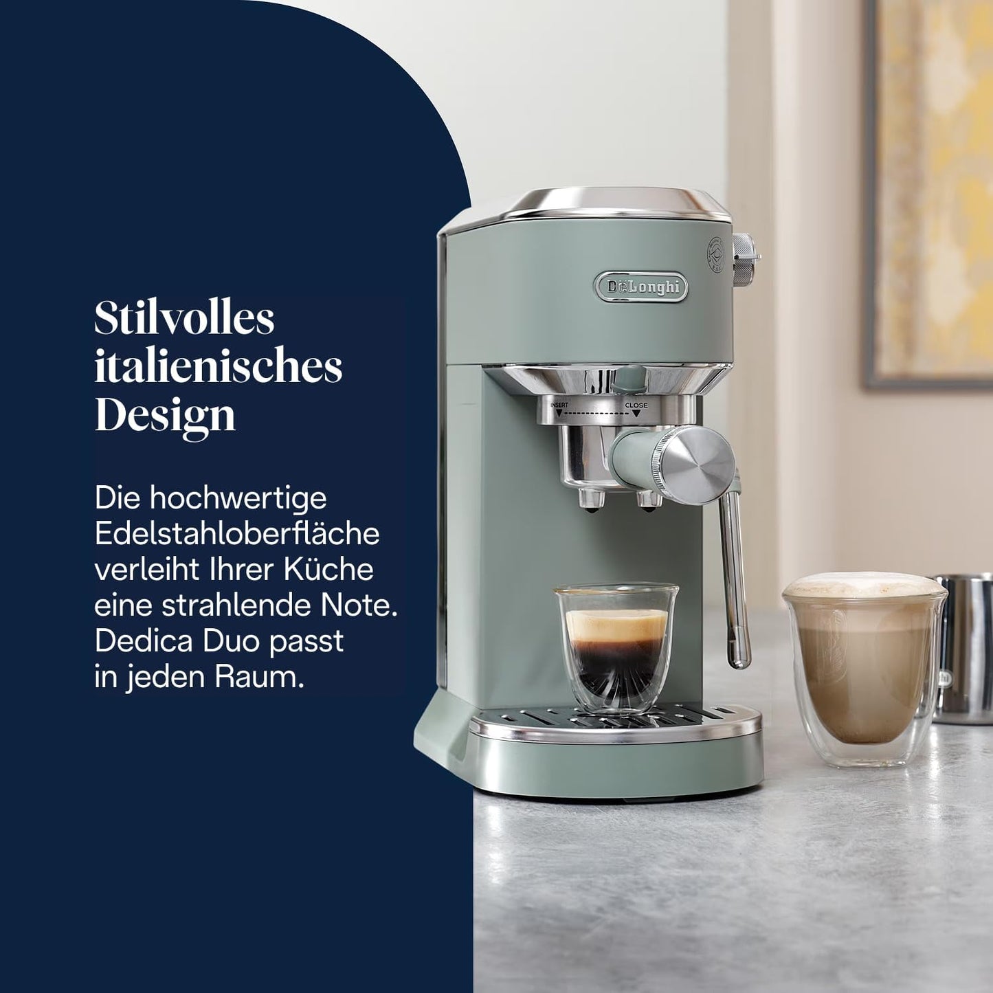 Dedica Duo EC890.GR Siebträgermaschine mit Milchaufschäumer, Grün Dedica 2025 mit Cold Brew