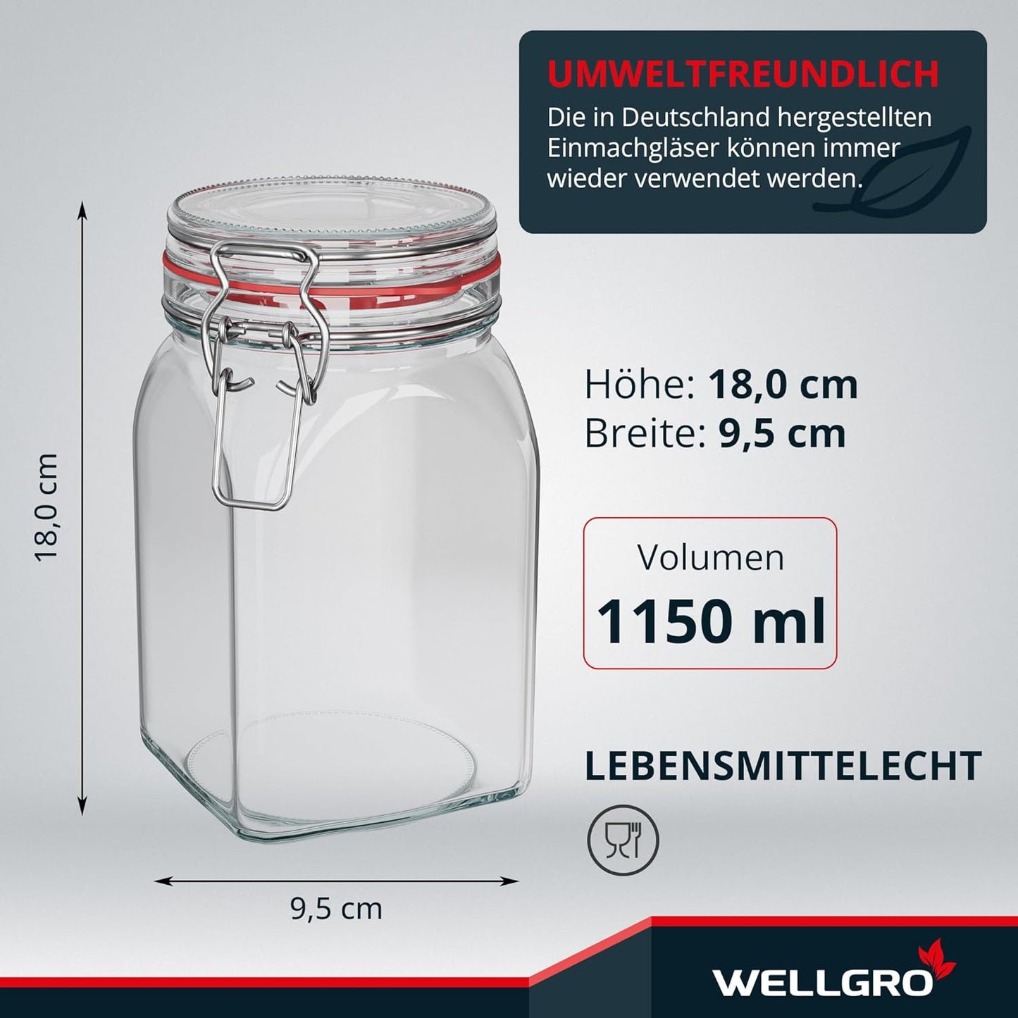 Einmachgläser mit Bügelverschluss, 1150ml x 3 Stück
