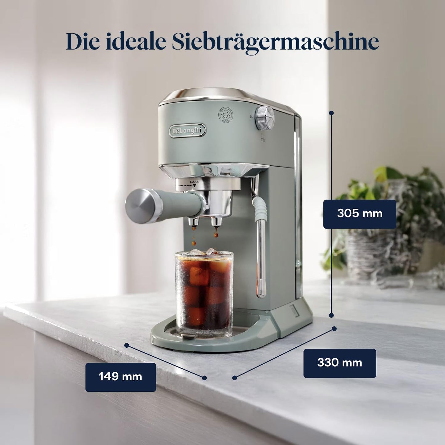 Dedica Duo EC890.GR Siebträgermaschine mit Milchaufschäumer, Grün Dedica 2025 mit Cold Brew