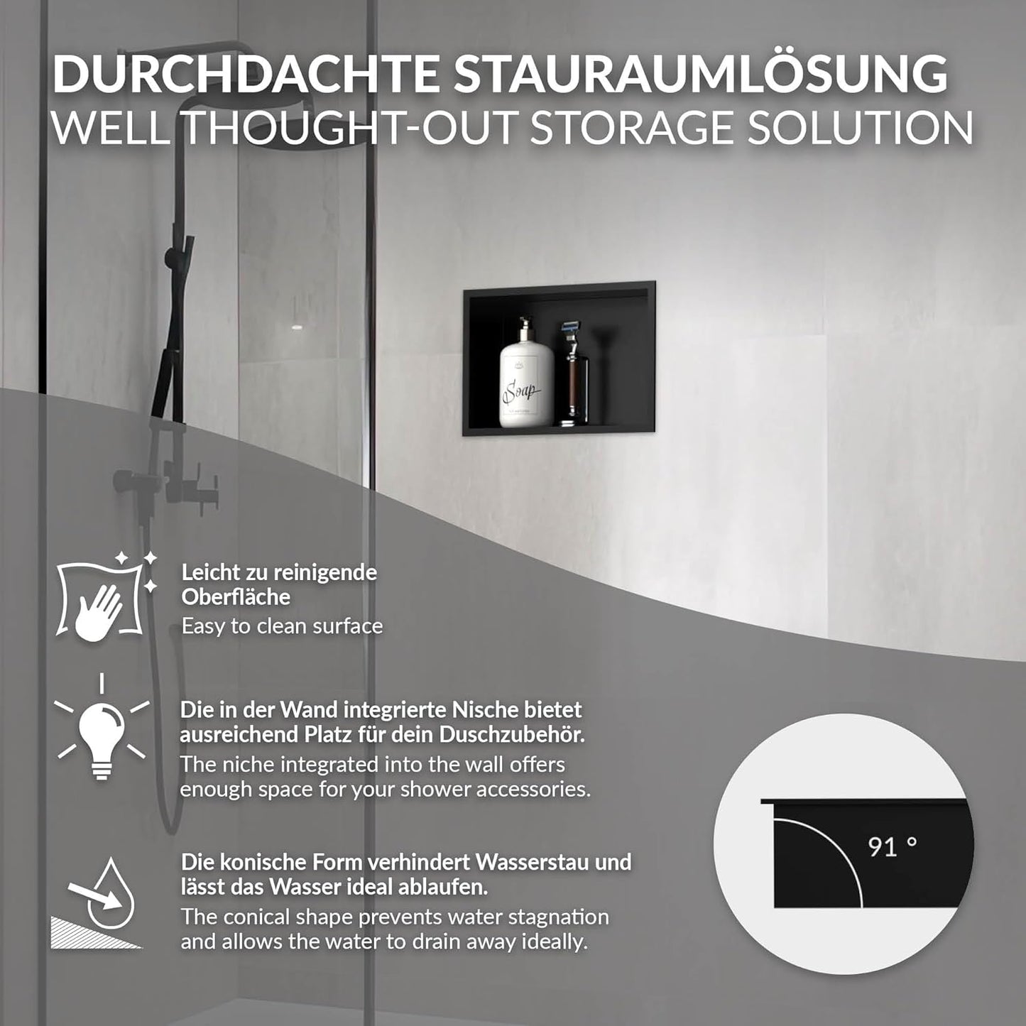 Duschnische, 20x30x10 cm, 20x30x10 cm Schwarz