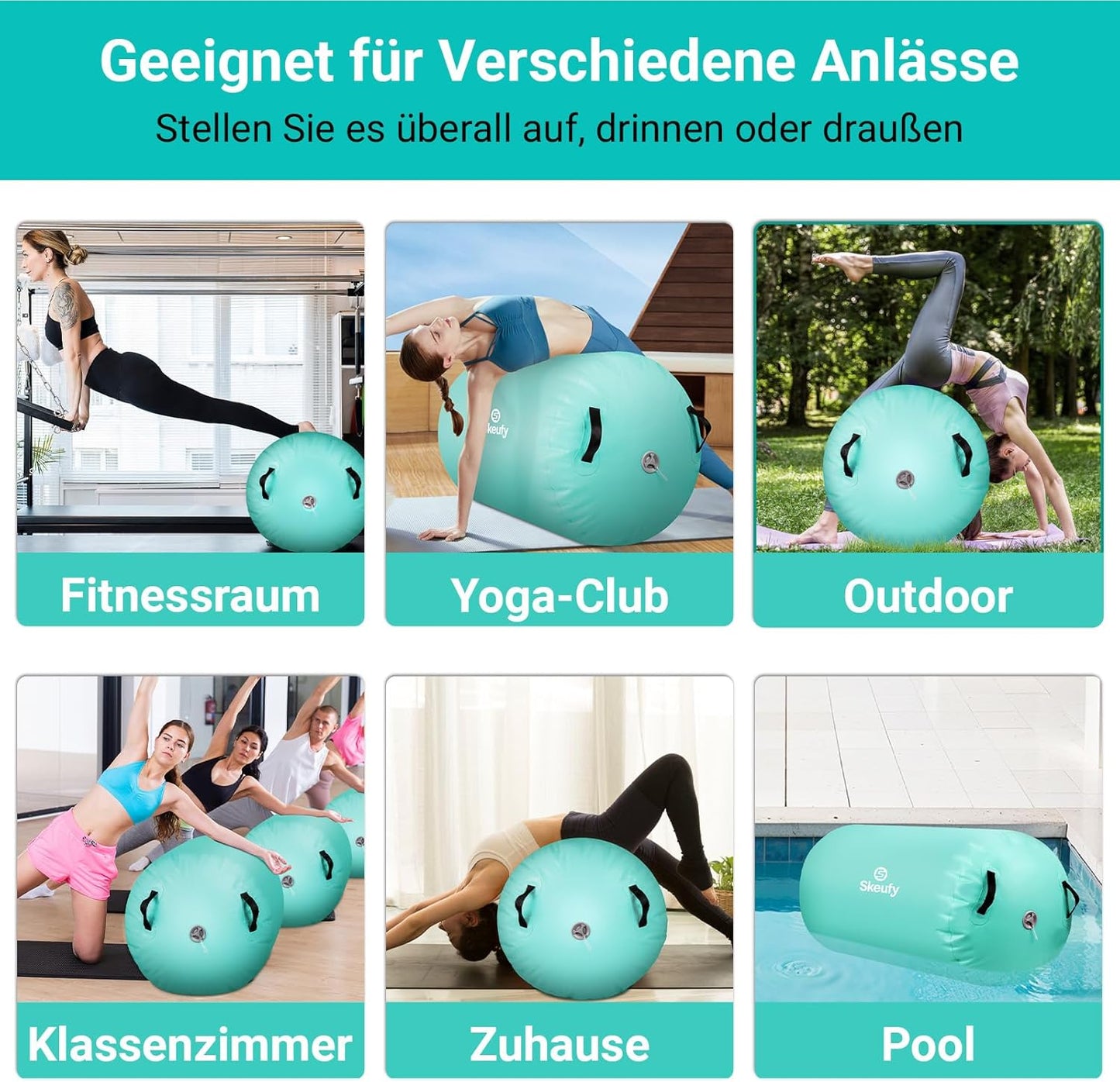 Aufblasbare Gymnastikrolle mit Luftpumpe, 120x75cm(Grün)
