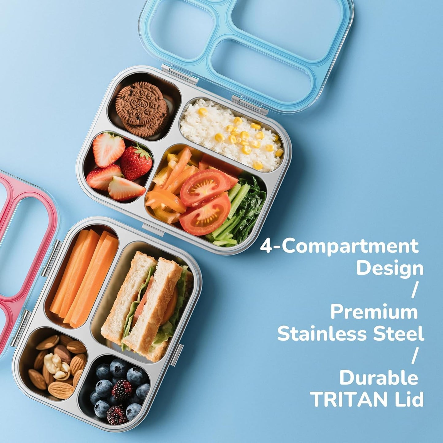 Lunchbox mit 4 Fächern, 800ml, 4 Fächer, Blau