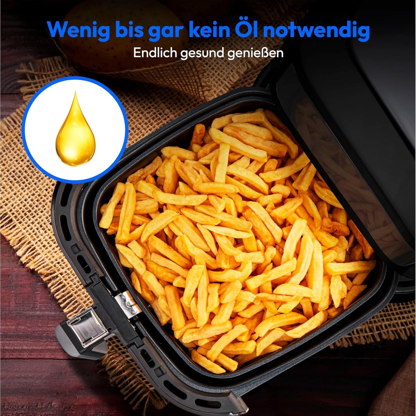 E40 XL Heissluftfritteuse mit Backfunktion, Schwarz