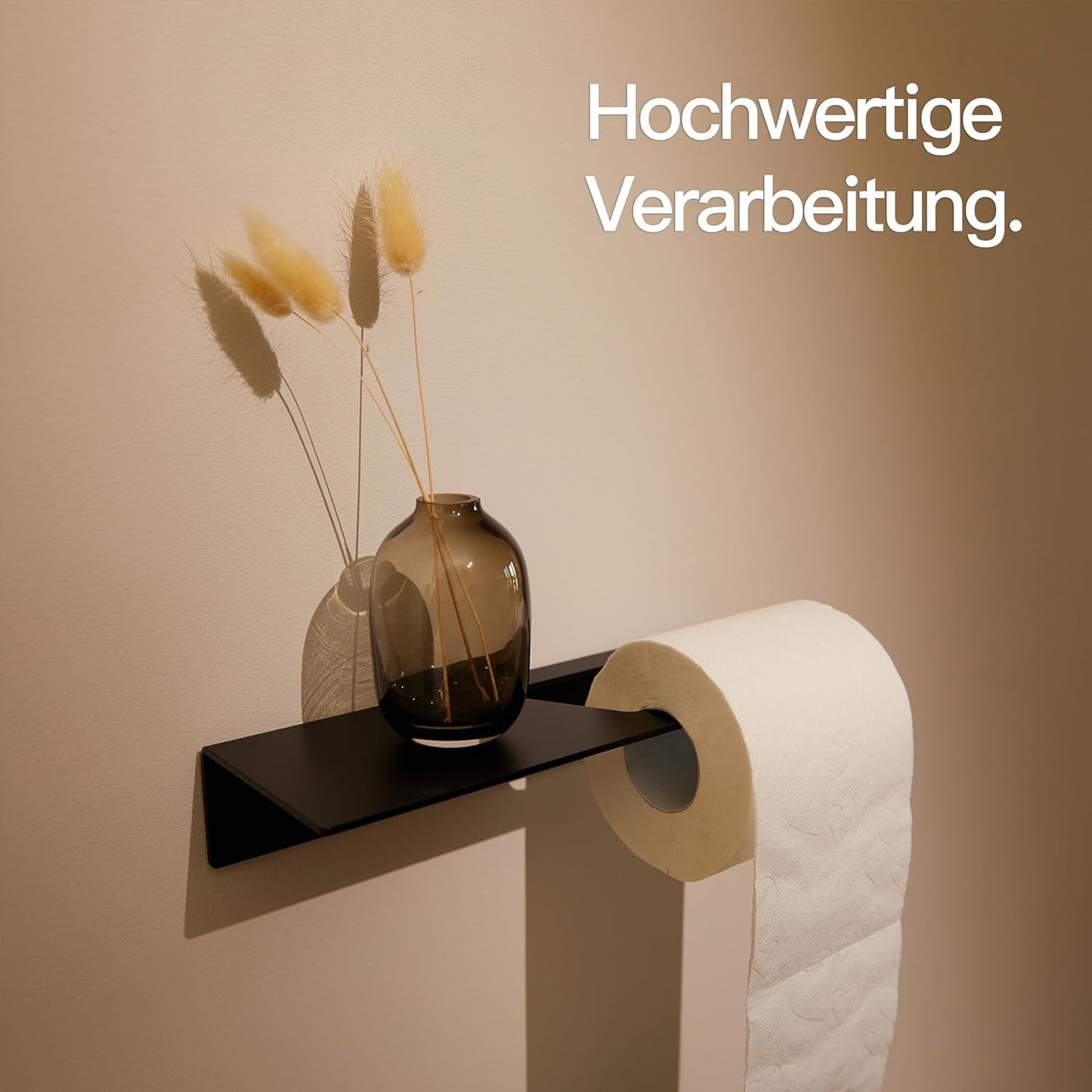 Toilettenpapierhalter zum Kleben mit Ablage, Mit Ablage Matt Schwarz