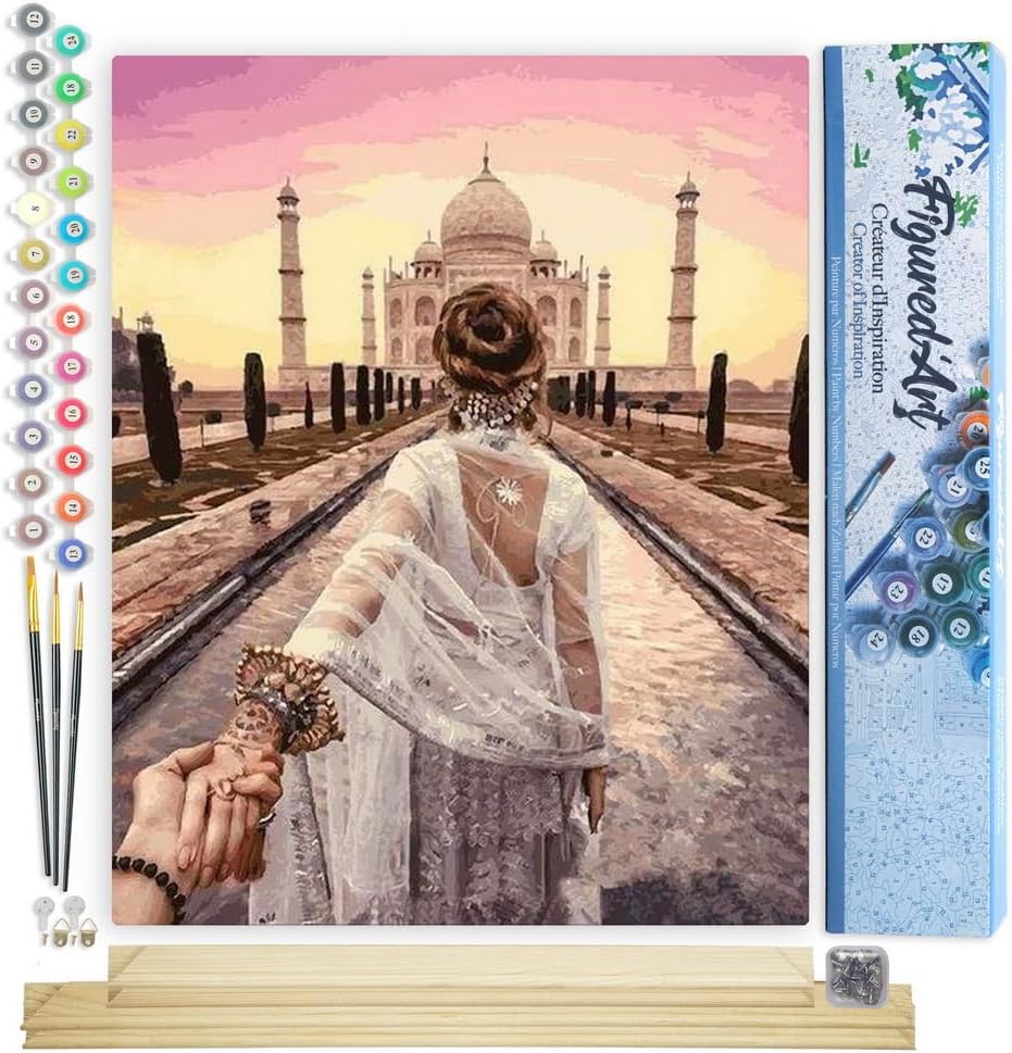 Malen nach Zahlen Set mit Keilrahmen, Spaziergang am romantischen Taj Mahal 40x50cm Mit Keilrahmen (nicht gespannt)