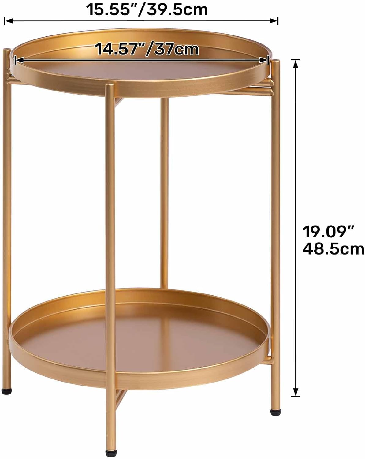 Runder Beistelltisch mit 2 Ebenen, Goldener